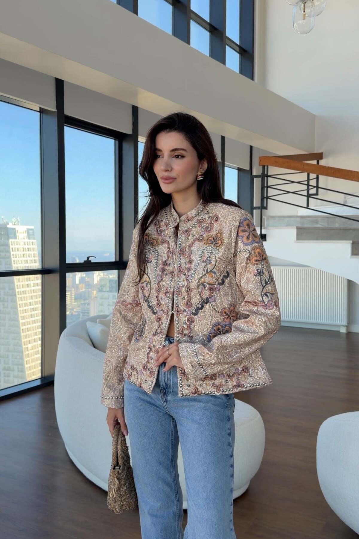 HAZELANNA Nakışlı Tasarım Kahve Ceket görsel 4