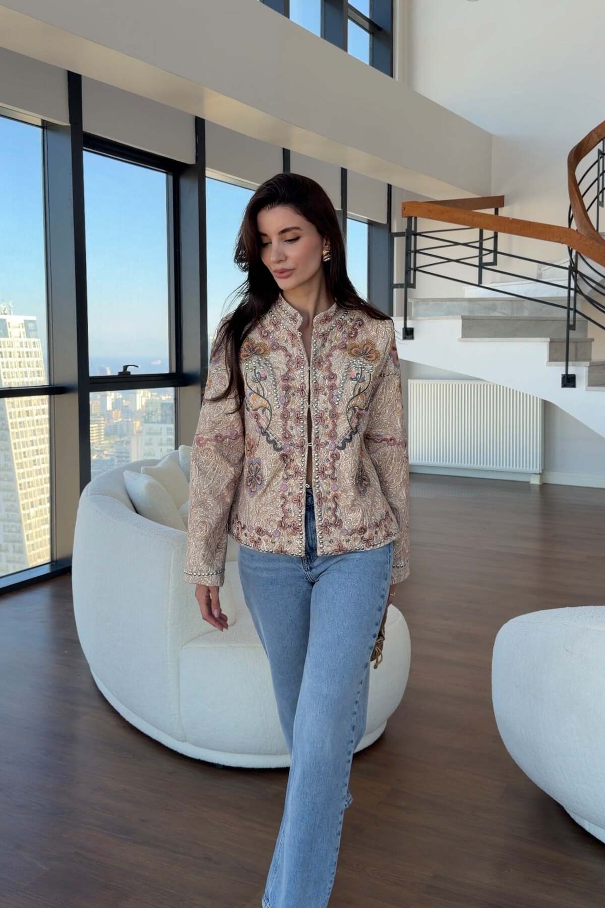 HAZELANNA Nakışlı Tasarım Kahve Ceket görsel 2