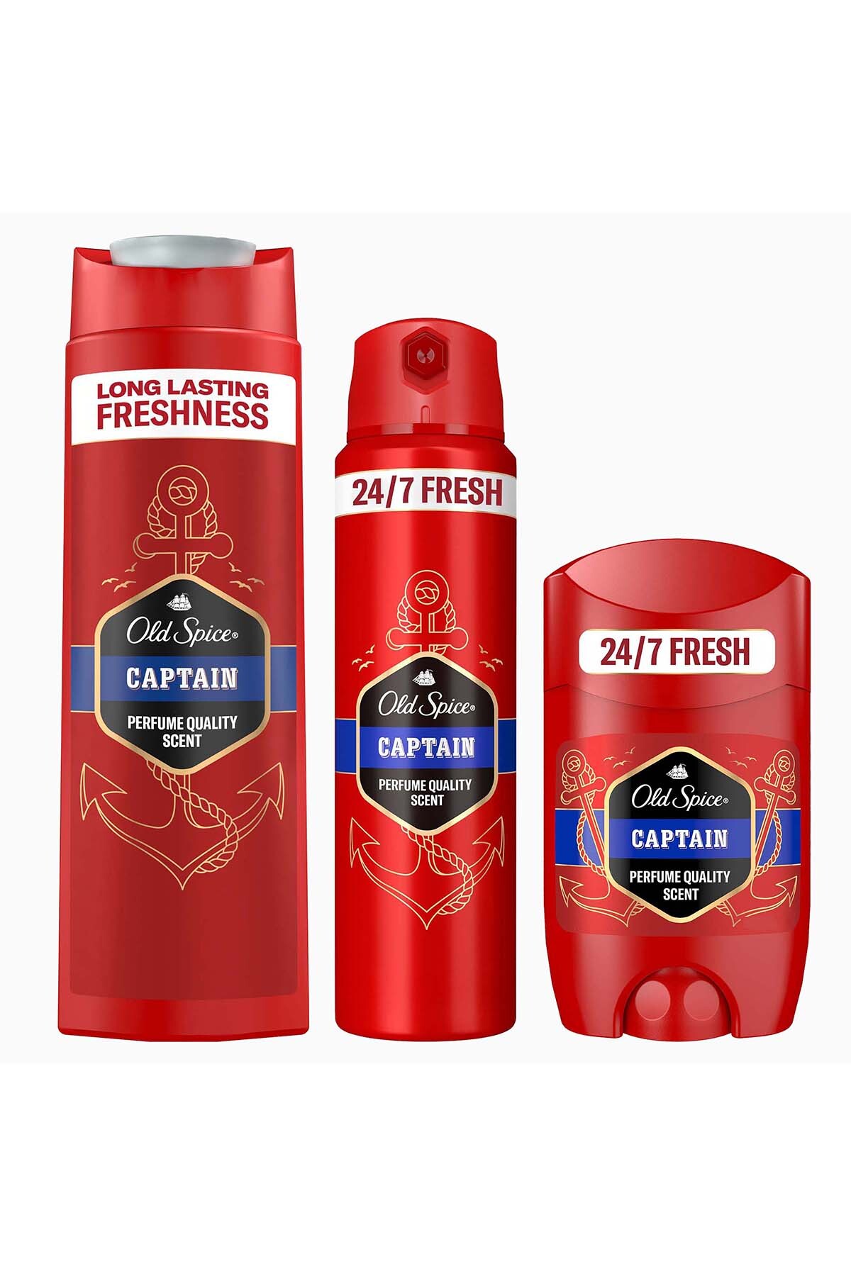 ست مراقبت مردانه کاپیتان: دئودورانت استیکی بدون آلومینیوم 50ml، اسپری 150ml، ژل دوش 3 در 1 400ml