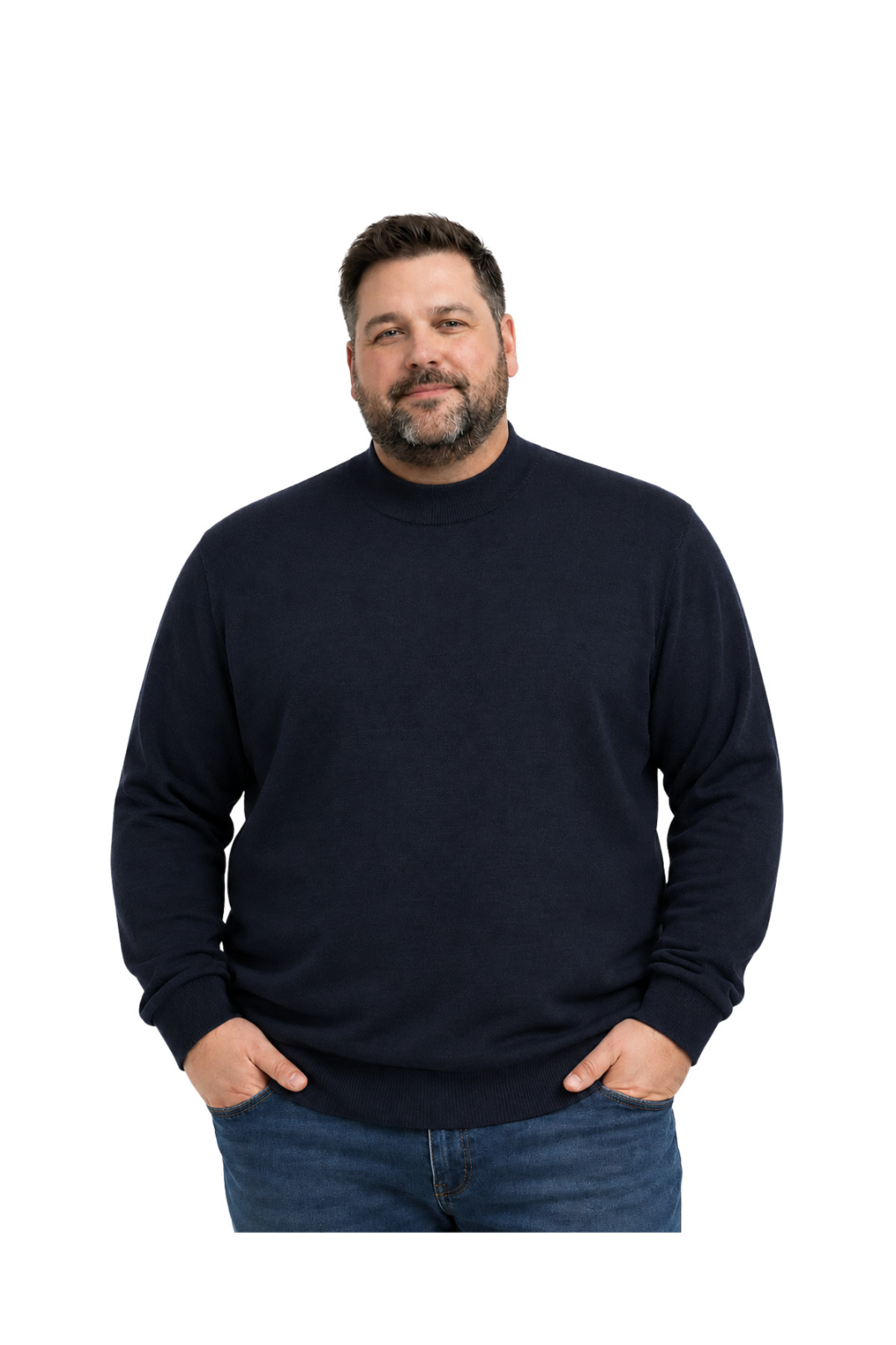 BattalModa Erkek Büyük Beden Lacivert Yarım Balıkçı Triko Kazak 3XL-4XL-5XL-6XL