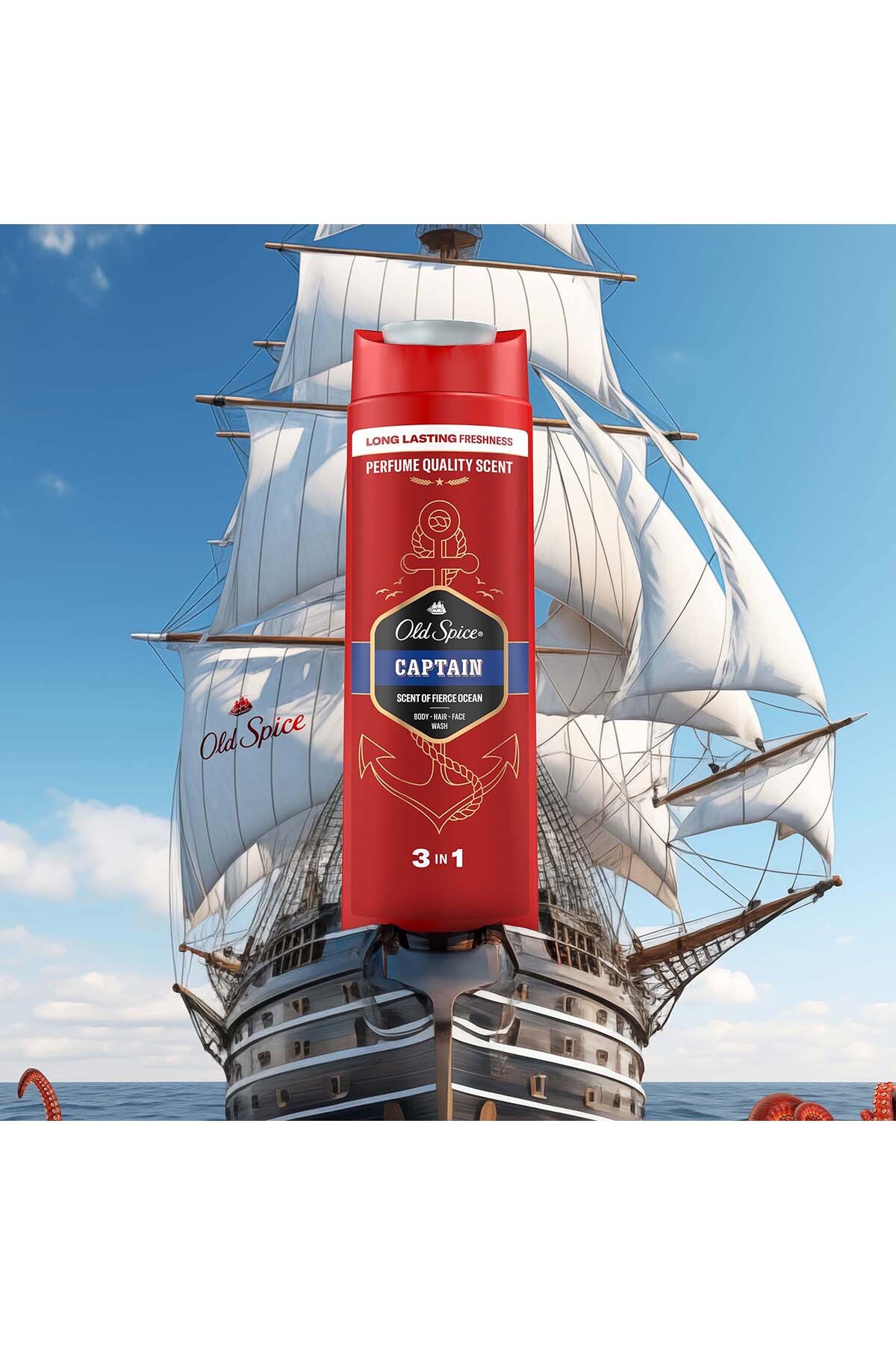 ست مراقبت مردانه کاپیتان: دئودورانت استیکی بدون آلومینیوم 50ml، اسپری 150ml، ژل دوش 3 در 1 400ml