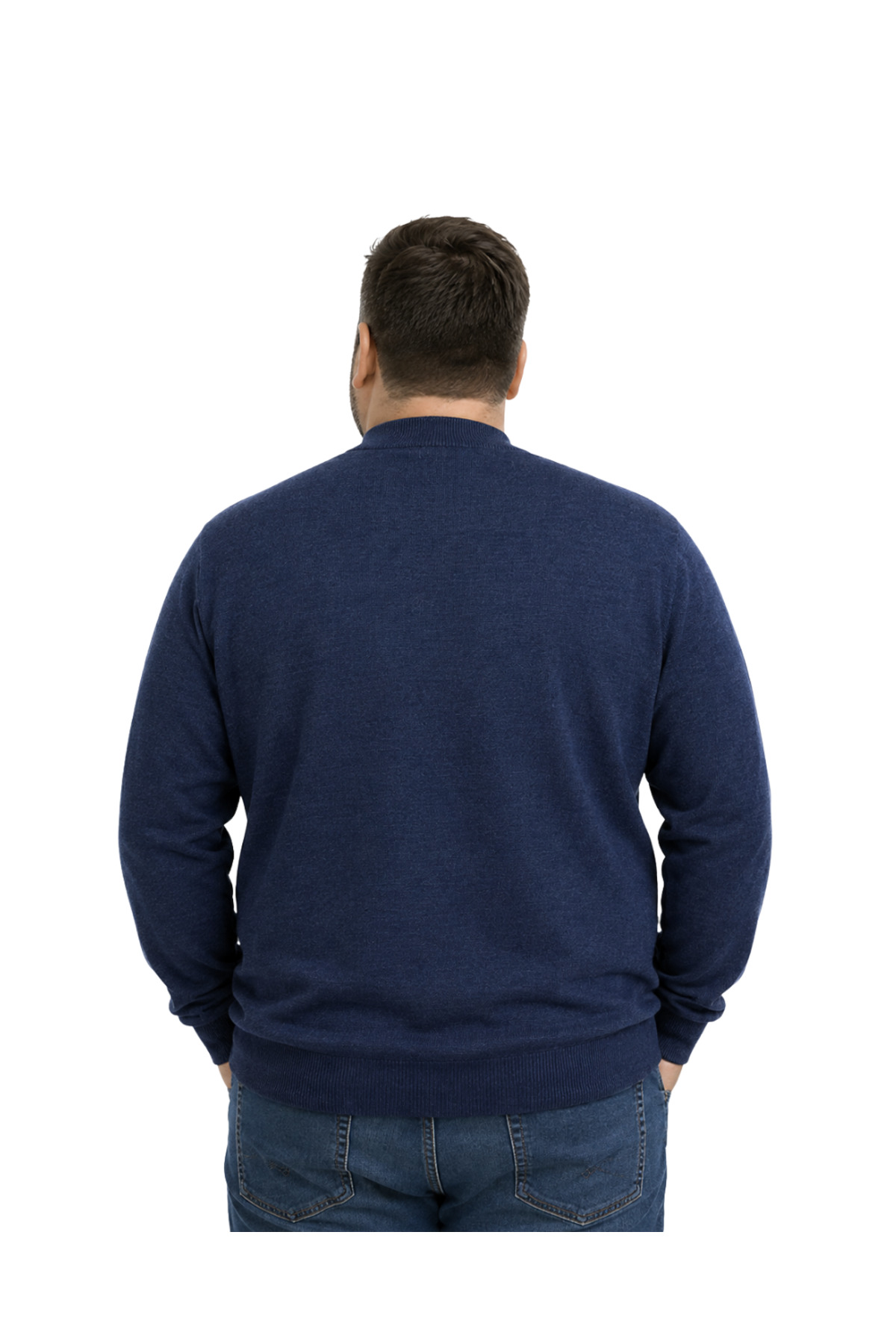BattalModa Erkek Büyük Beden Melanj Lacivert Yarım Balıkçı Triko Kazak 3XL-4XL-5XL-6XL görsel 3