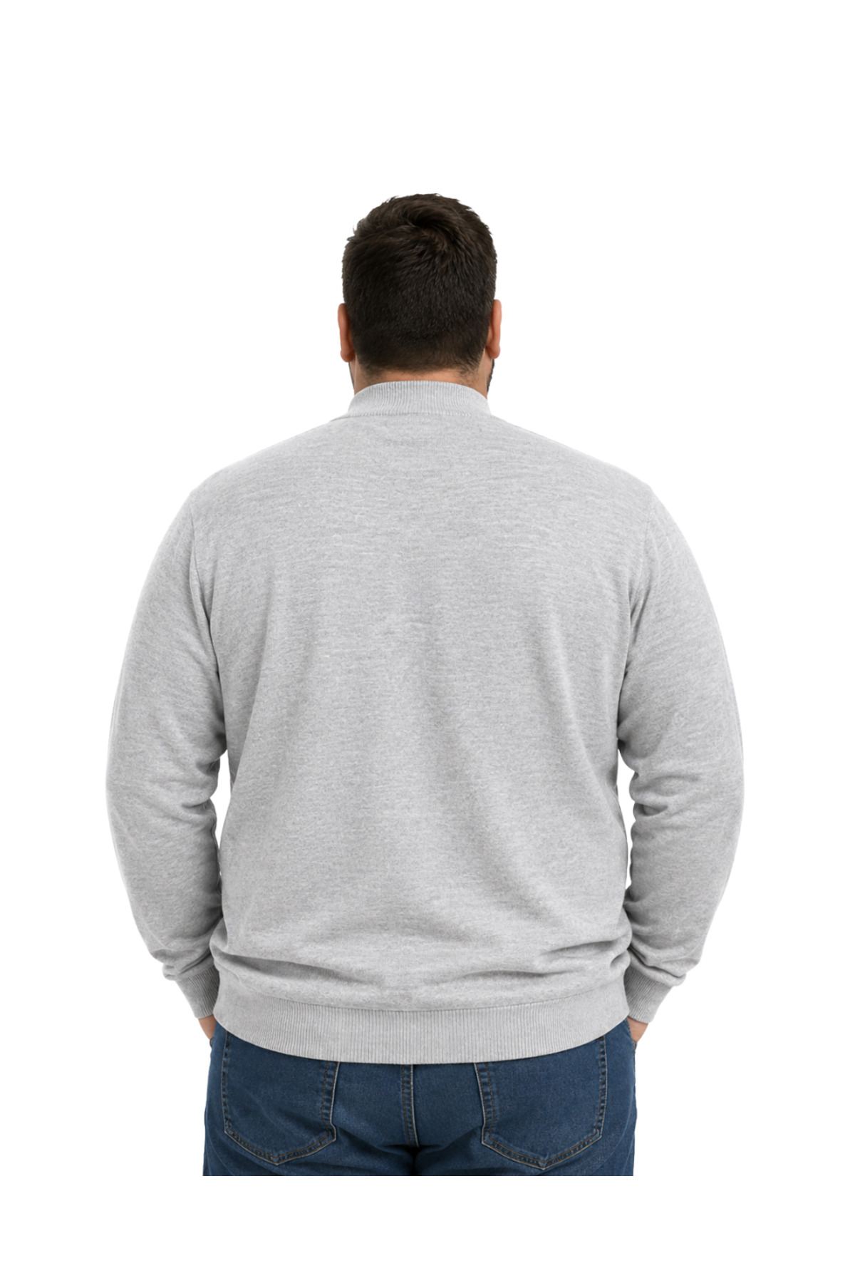 BattalModa Erkek Büyük Beden Gri Yarım Balıkçı Triko Kazak 3XL-4XL-5XL-6XL görsel 3