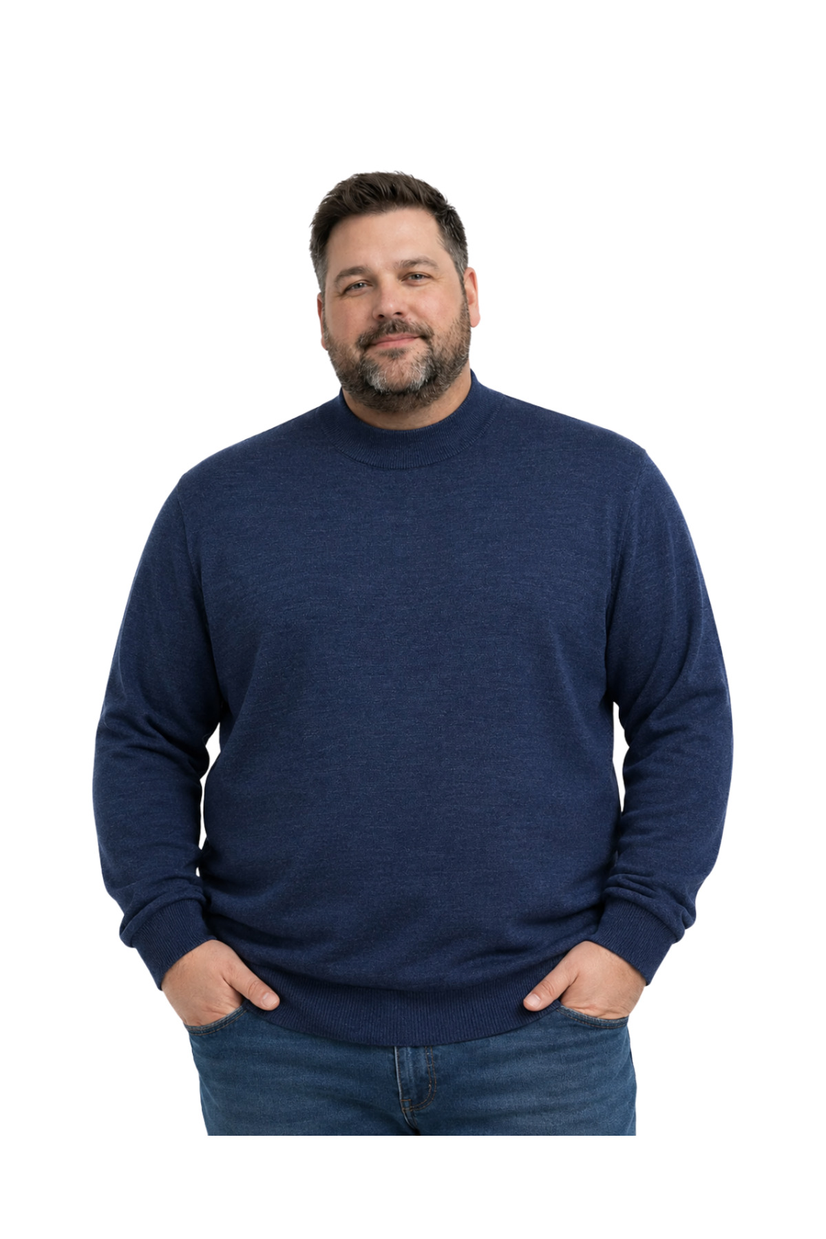 BattalModa Erkek Büyük Beden Melanj Lacivert Yarım Balıkçı Triko Kazak 3XL-4XL-5XL-6XL