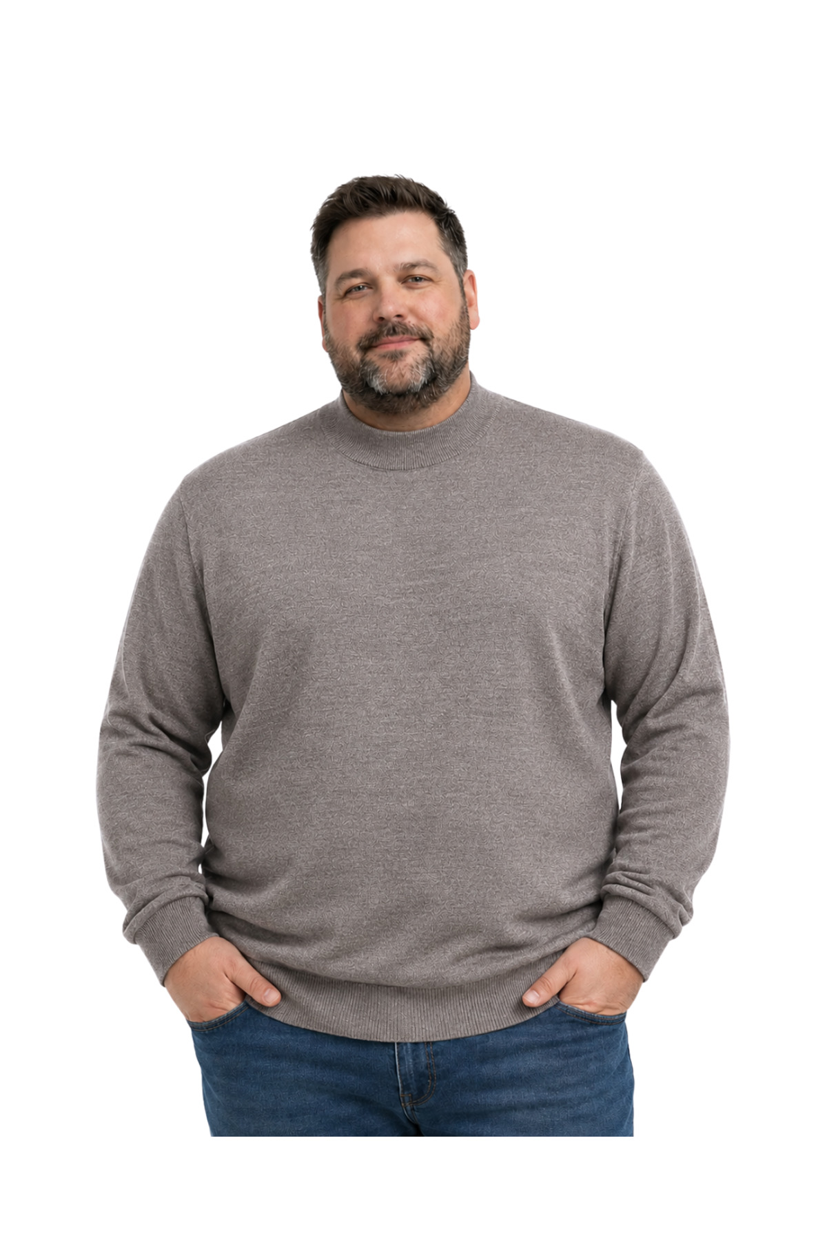 BattalModa Erkek Büyük Beden Vizon Yarım Balıkçı Triko Kazak 3XL-4XL-5XL-6XL