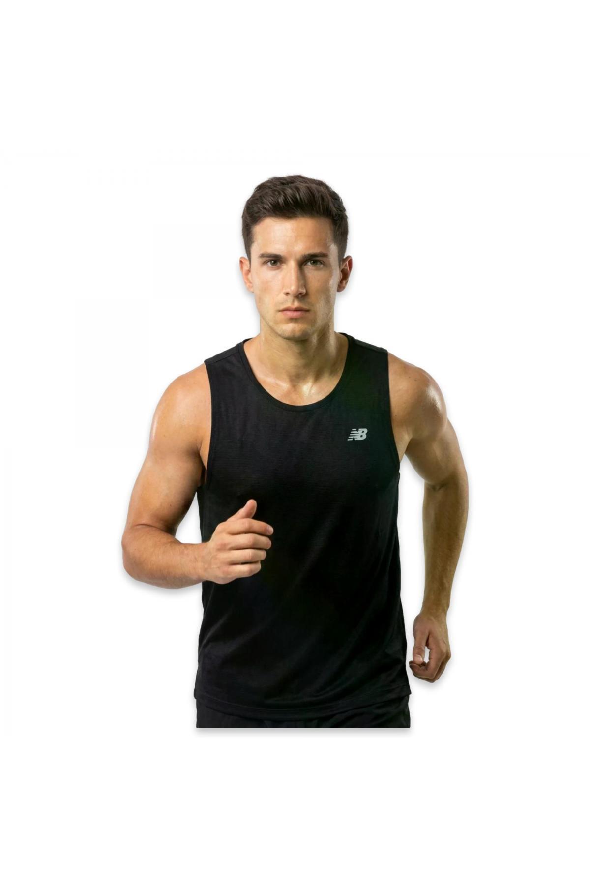 تاپ رکابی مردانه مشکی Mnt3652 Nb نیو بالانس زیرپیراهن ورزشی New Balance