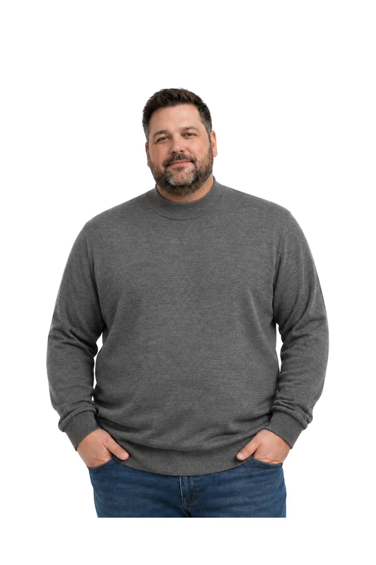 BattalModa Erkek Büyük Beden Füme Yarım Balıkçı Triko Kazak 3XL-4XL-5XL-6XL