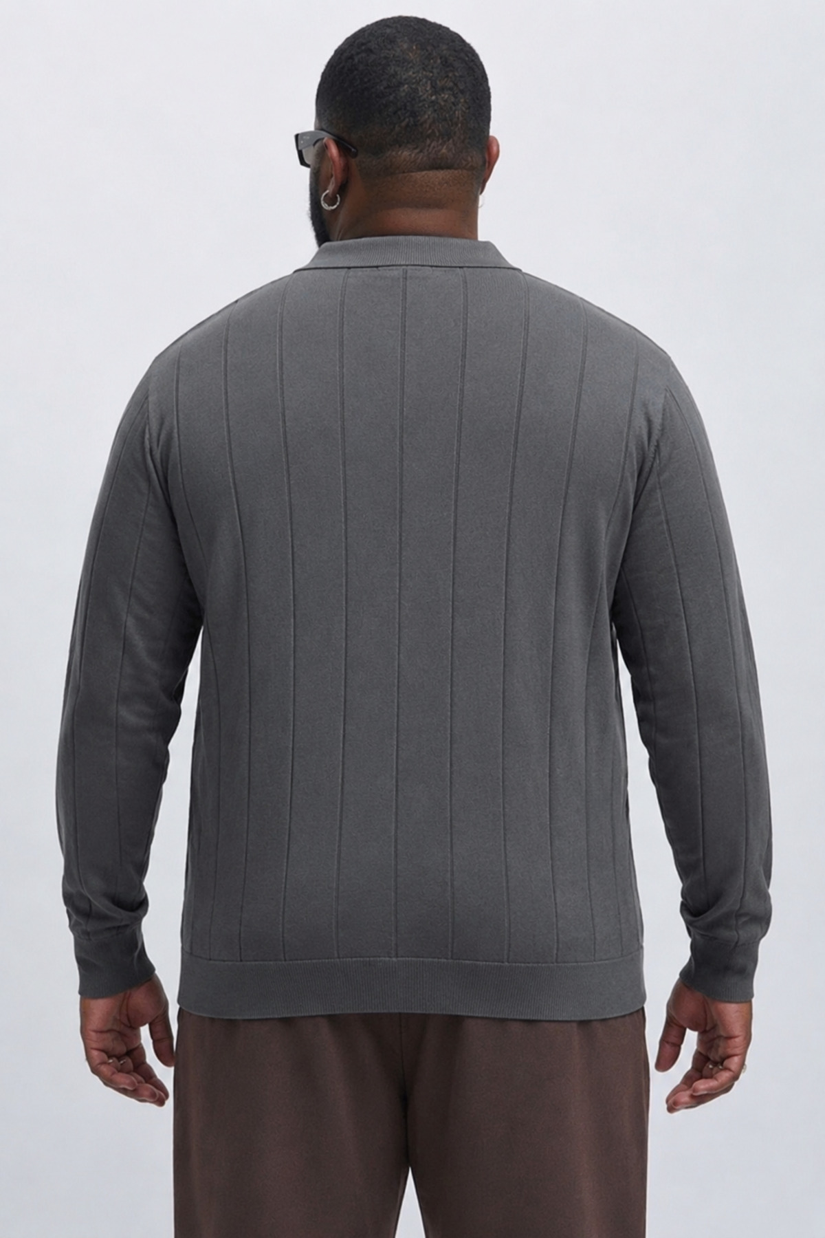 Maccali Erkek Fermuarlı Çizgili Füme Büyük Beden Sweatshirt görsel 6