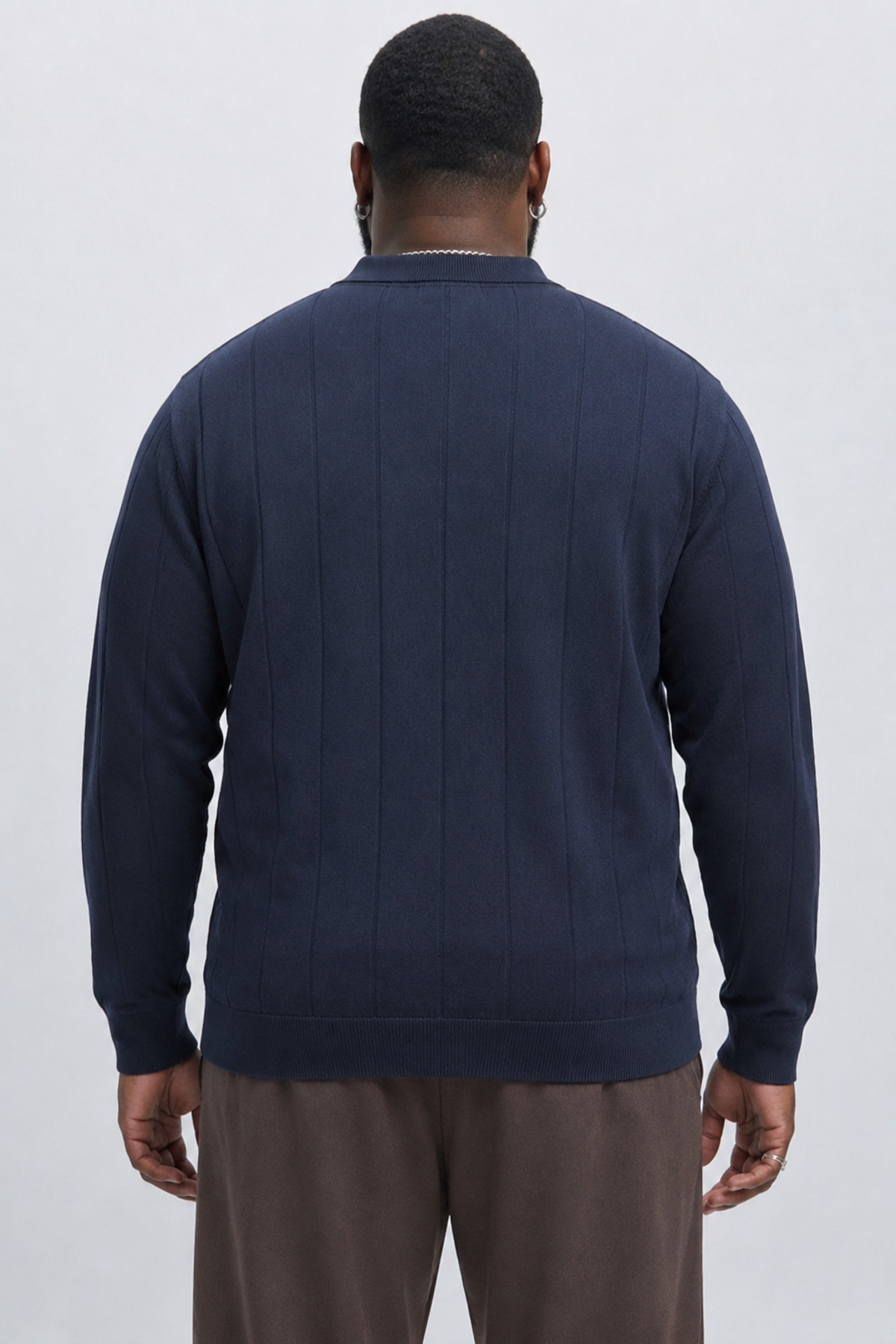 Maccali Erkek Fermuarlı Çizgili Lacivert Büyük Beden Sweatshirt görsel 6