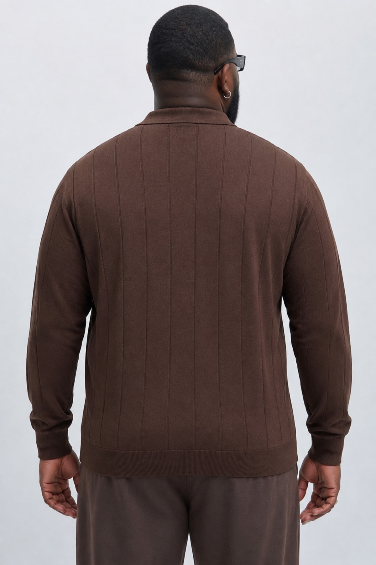 Maccali Erkek Fermuarlı Çizgili K.Kahve Büyük Beden Sweatshirt görsel 6