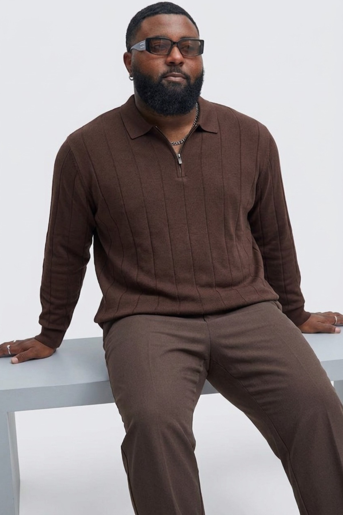 Maccali Erkek Fermuarlı Çizgili K.Kahve Büyük Beden Sweatshirt görsel 5