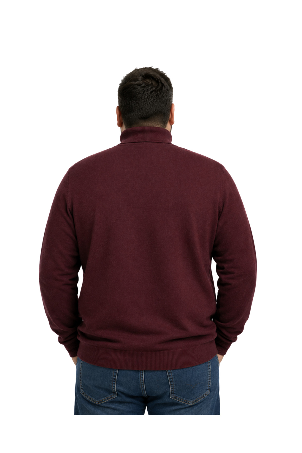 BattalModa Erkek Büyük Beden Bordo Tam Balıkçı Triko Kazak 3XL-4XL-5XL-6XL görsel 3