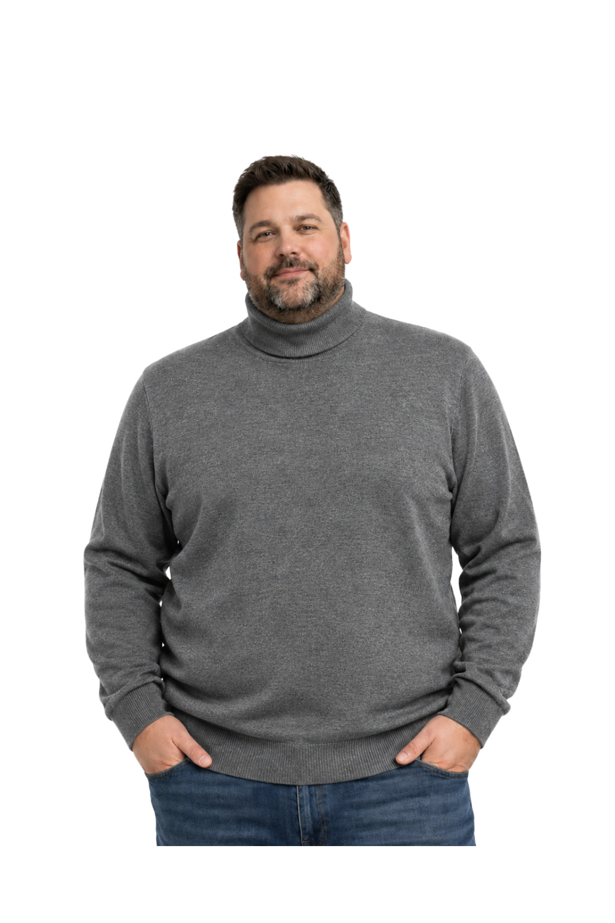 BattalModa Erkek Büyük Beden Füme Tam Balıkçı Triko Kazak 3XL-4XL-5XL-6XL