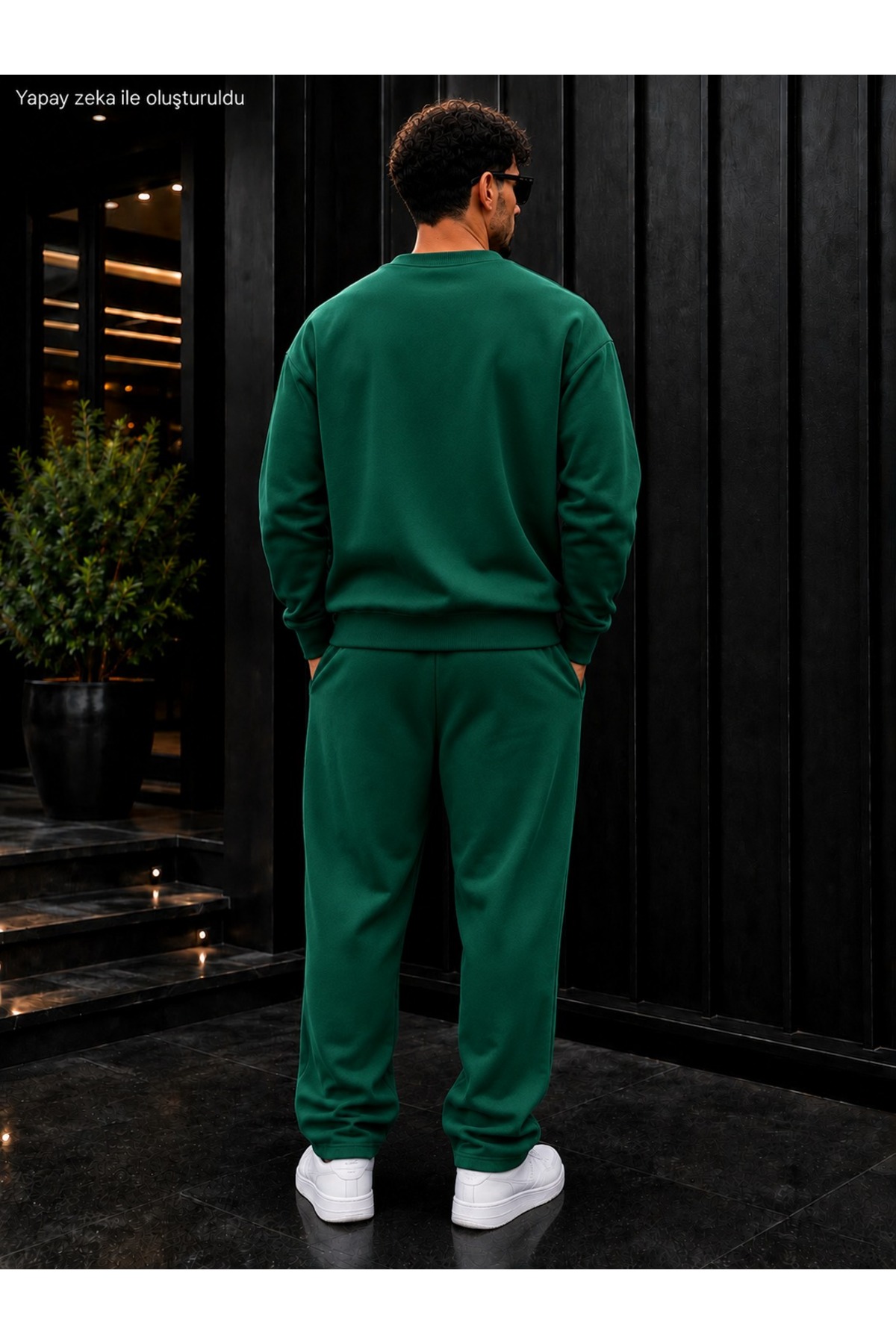 ست گرمکن مردانه طرح تایپوگرافی مینیمال با چاپ شیرین و مینیمال، یقه گرد، فیت معمولی / ساق پا صاف — سبز CKTK04091 — تصویر 2 از 4