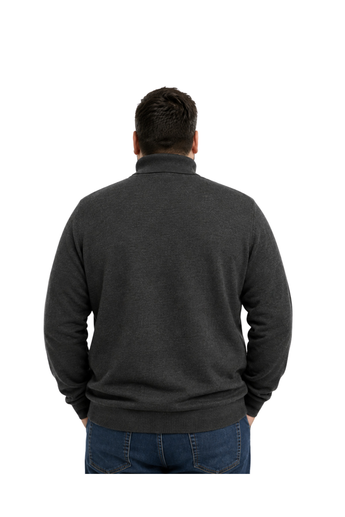 BattalModa Erkek Büyük Beden Antrasit Tam Balıkçı Triko Kazak 3XL-4XL-5XL-6XL görsel 3