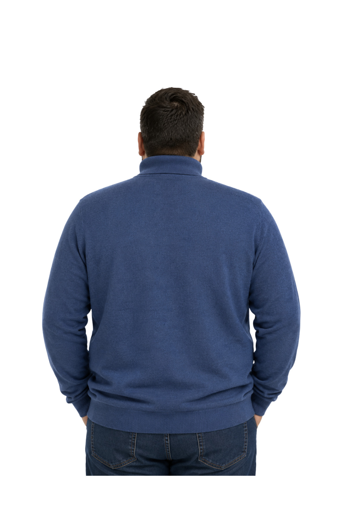 BattalModa Erkek Büyük Beden İndigo Tam Balıkçı Triko Kazak 3XL-4XL-5XL-6XL görsel 3