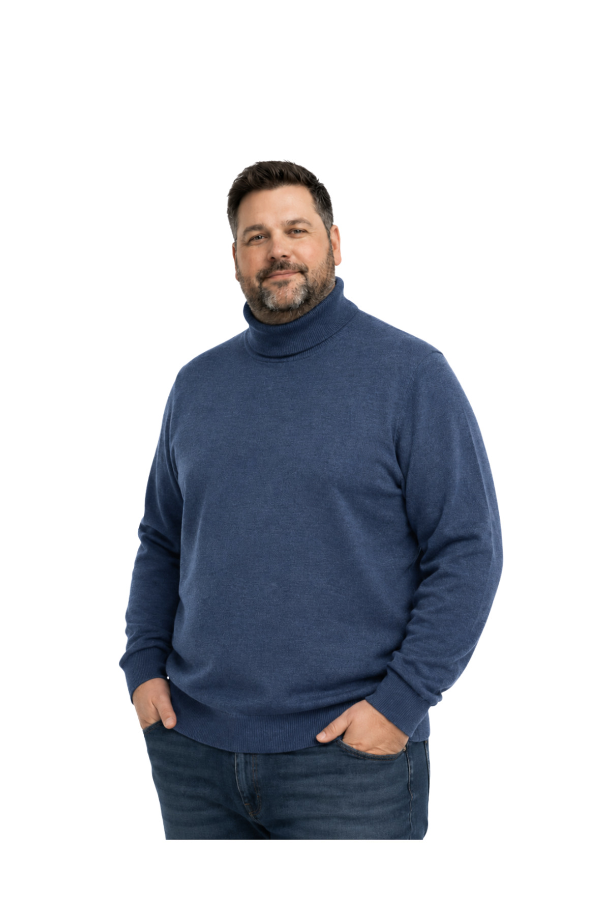 BattalModa Erkek Büyük Beden Melanj Lacivert Tam Balıkçı Triko Kazak 3XL-4XL-5XL-6XL görsel 2