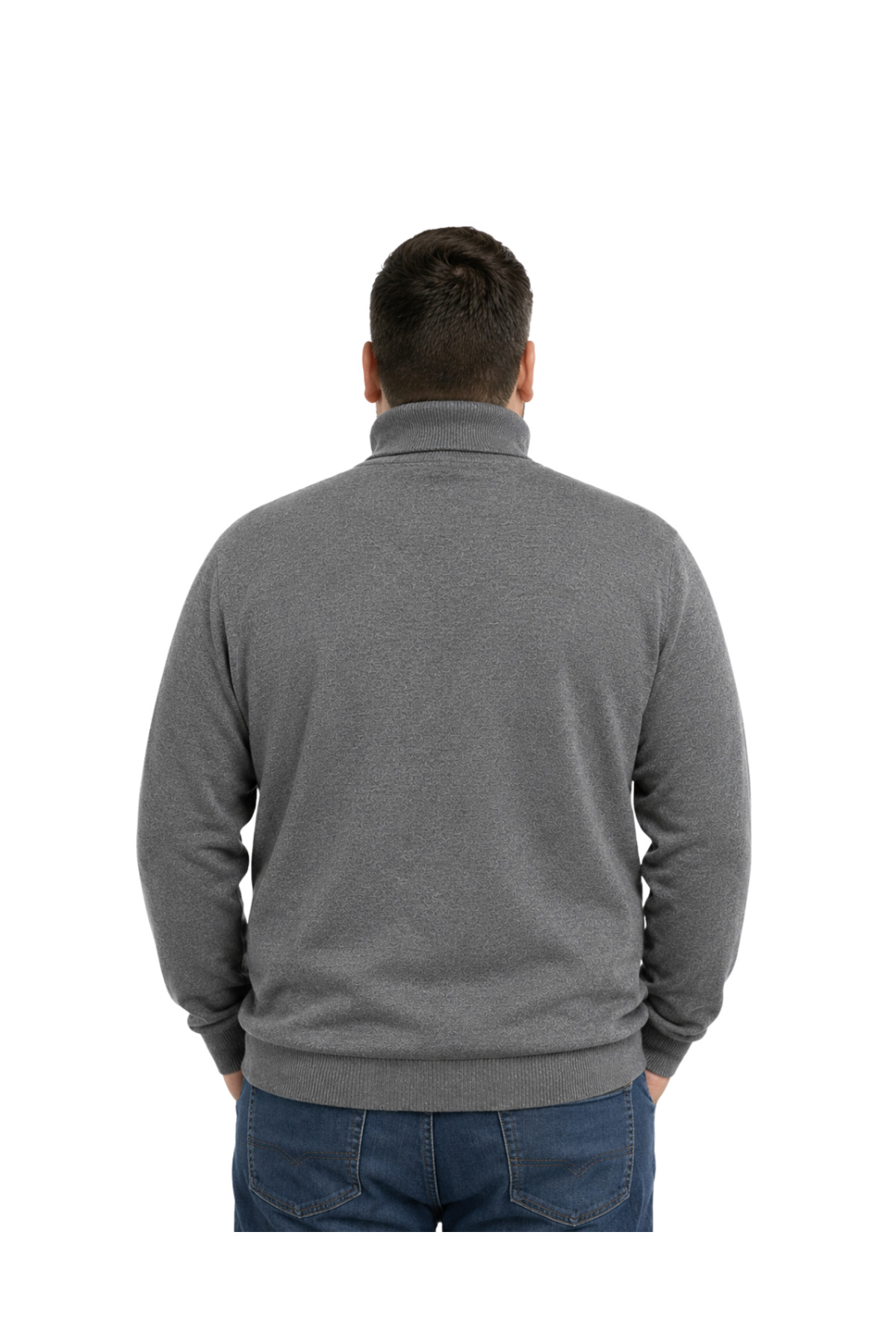 BattalModa Erkek Büyük Beden Füme Tam Balıkçı Triko Kazak 3XL-4XL-5XL-6XL görsel 3