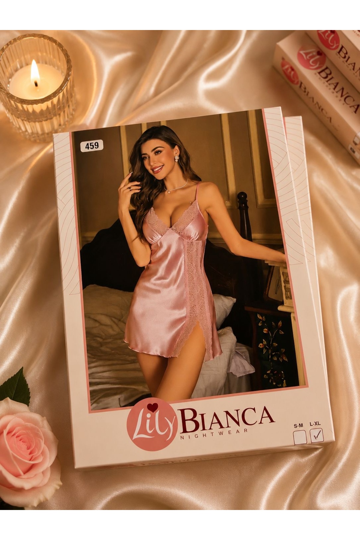 Lillie Lily Bianca saten fantezi gecelik (459)