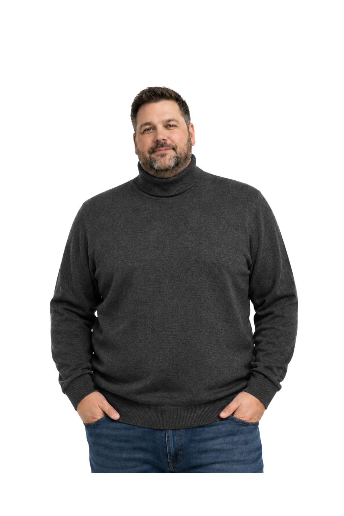 BattalModa Erkek Büyük Beden Antrasit Tam Balıkçı Triko Kazak 3XL-4XL-5XL-6XL