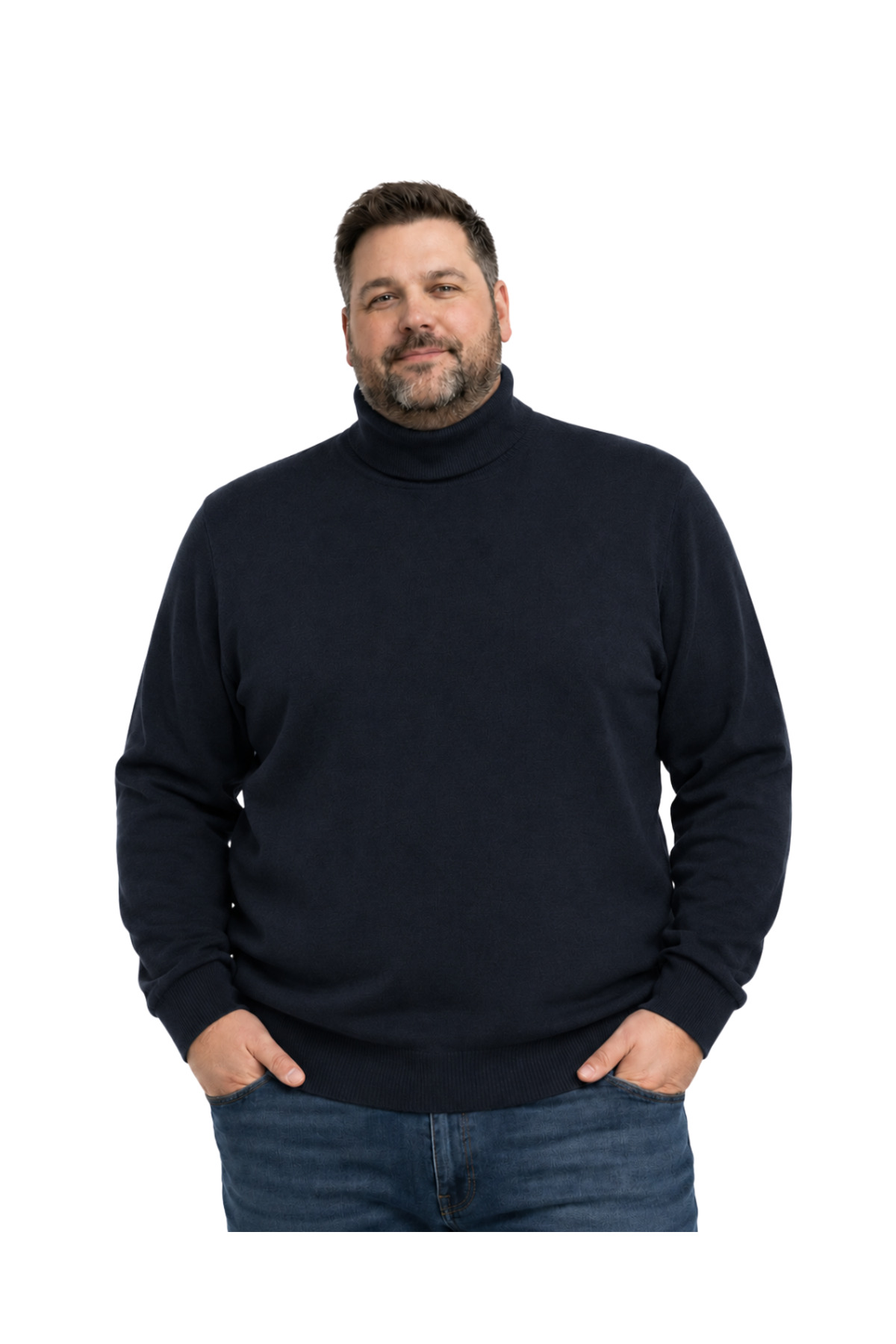 BattalModa Erkek Büyük Beden Lacivert Tam Balıkçı Triko Kazak 3XL-4XL-5XL-6XL