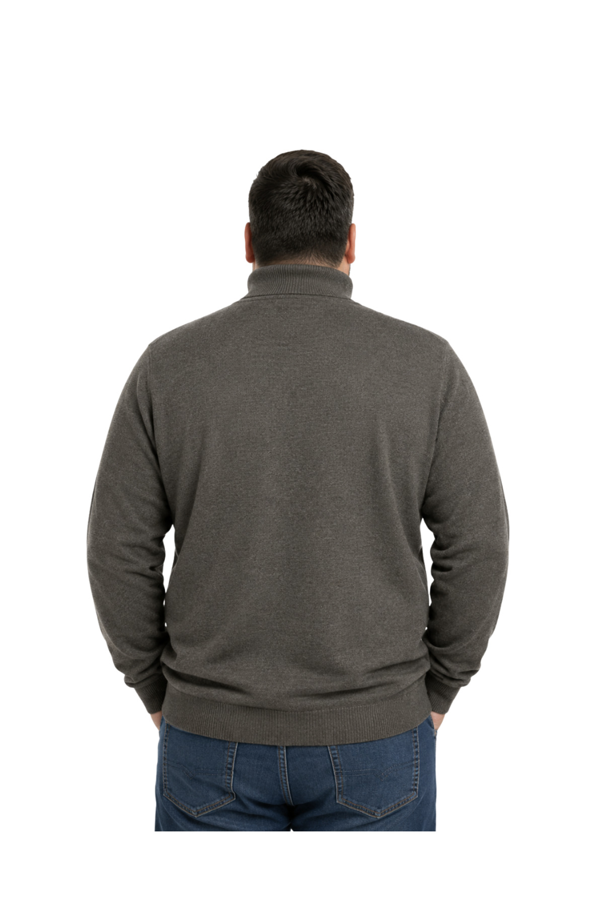 BattalModa Erkek Büyük Beden Koyu Vizon Tam Balıkçı Triko Kazak 3XL-4XL-5XL-6XL görsel 3