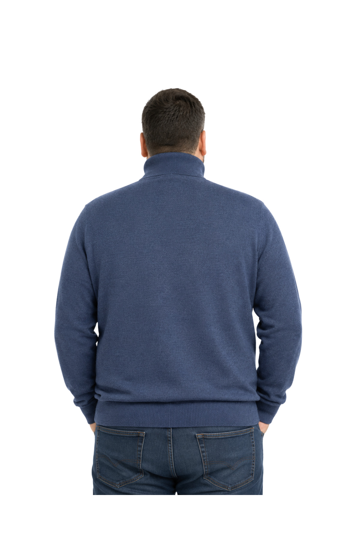 BattalModa Erkek Büyük Beden Melanj Lacivert Tam Balıkçı Triko Kazak 3XL-4XL-5XL-6XL görsel 3