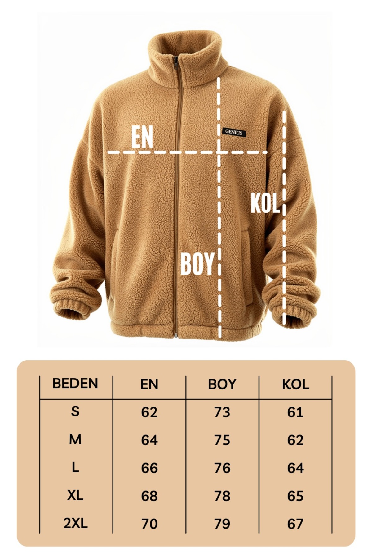 GENIUS STORE Oversize Peluş Erkek İçi Polarlı Tam Fermuarlı Sherpa Sonbahar Kış Kadın Polar Sweatshirt görsel 3