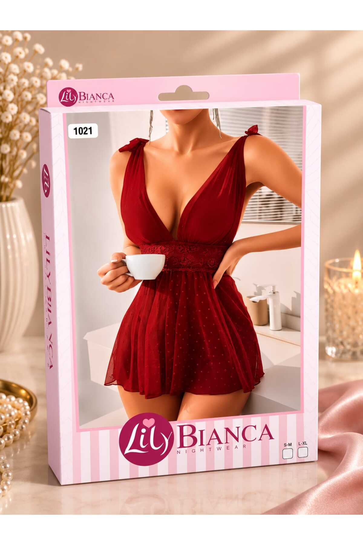 Lillie Lily bianca tül gecelik detay