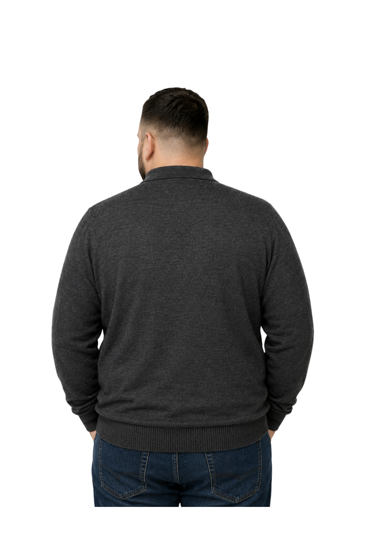 BattalModa Erkek Büyük Beden Antrasit Düğmeli Polo Yaka Triko Kazak 3XL-4XL-5XL-6XL görsel 3