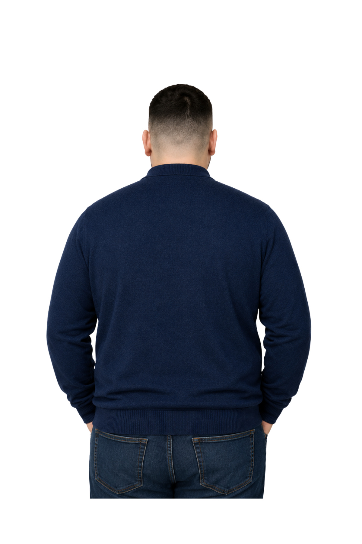 BattalModa Erkek Büyük Beden Melanj Lacivert Düğmeli Polo Yaka Triko Kazak 3XL-4XL-5XL-6XL görsel 3