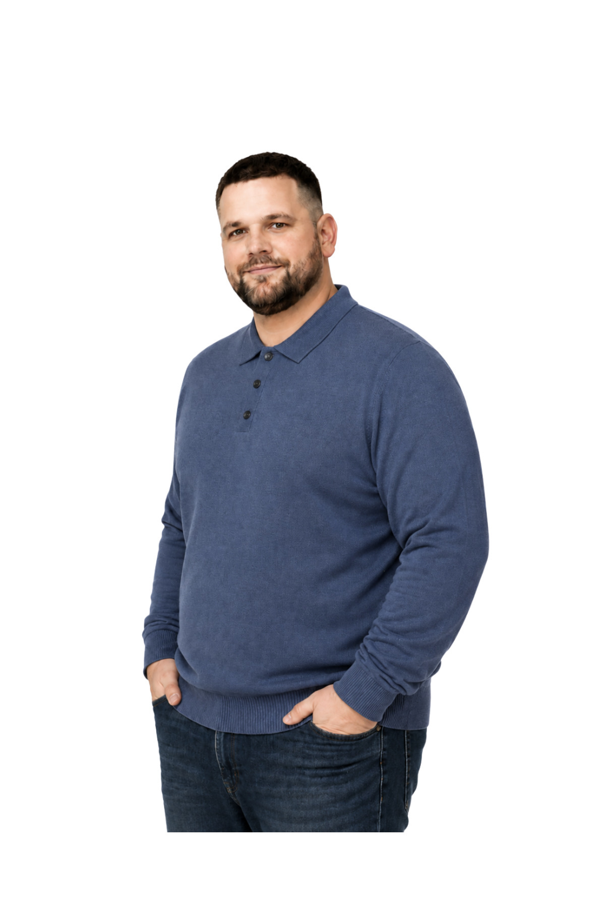 BattalModa Erkek Büyük Beden İndigo Düğmeli Polo Yaka Triko Kazak 3XL-4XL-5XL-6XL görsel 2
