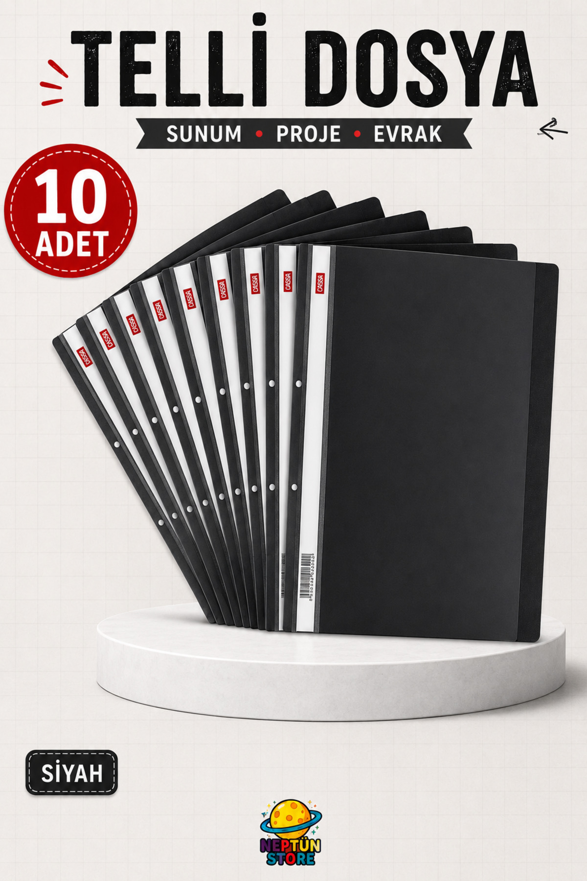 neptünstore A4 Siyah Telli Dosya 10 Adet – Evrak ve Sunum Dosyası