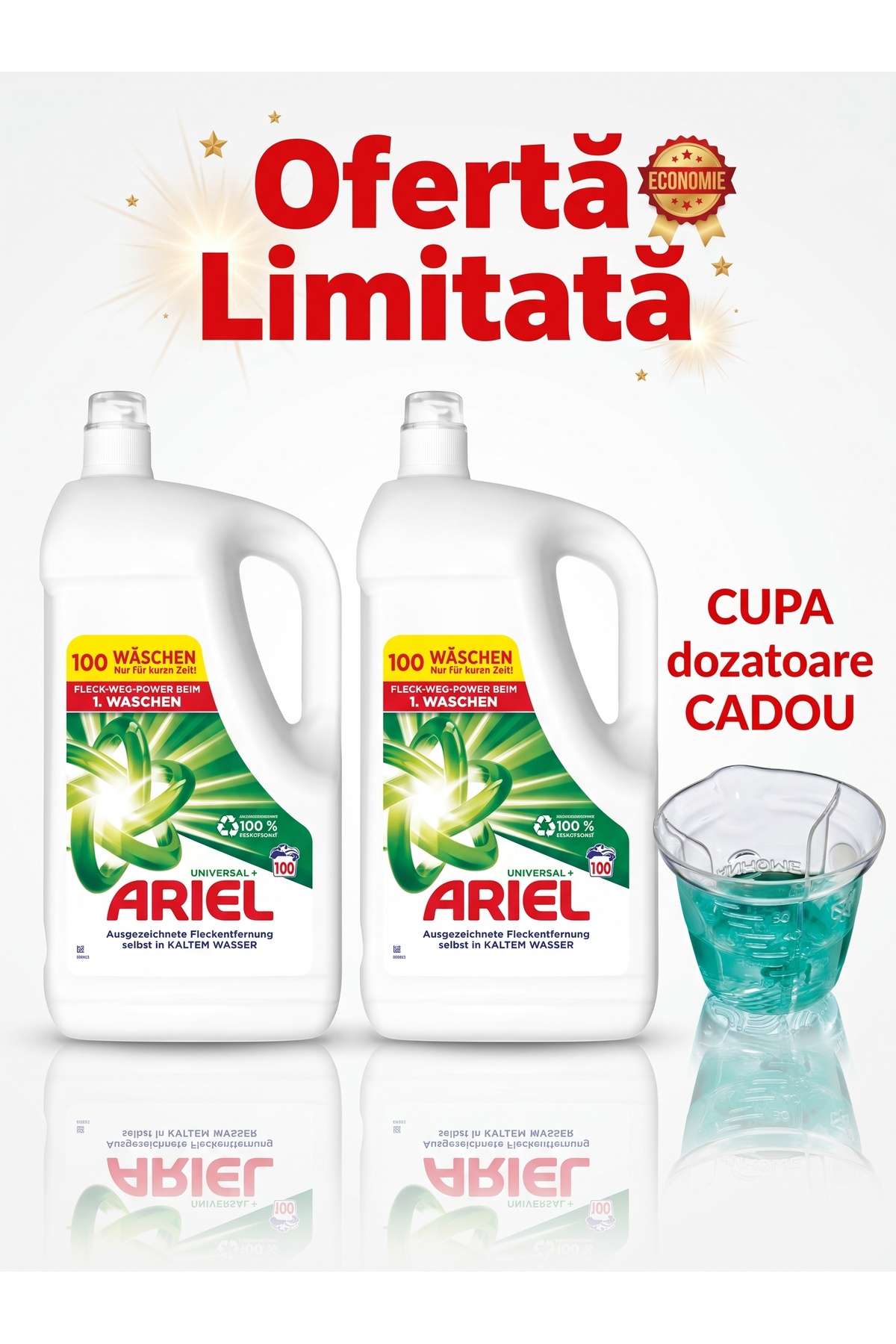 Ariel OFERTA 2 x Detergent lichid Universal Clean, 100 de spălări, 5L + Cupa ...