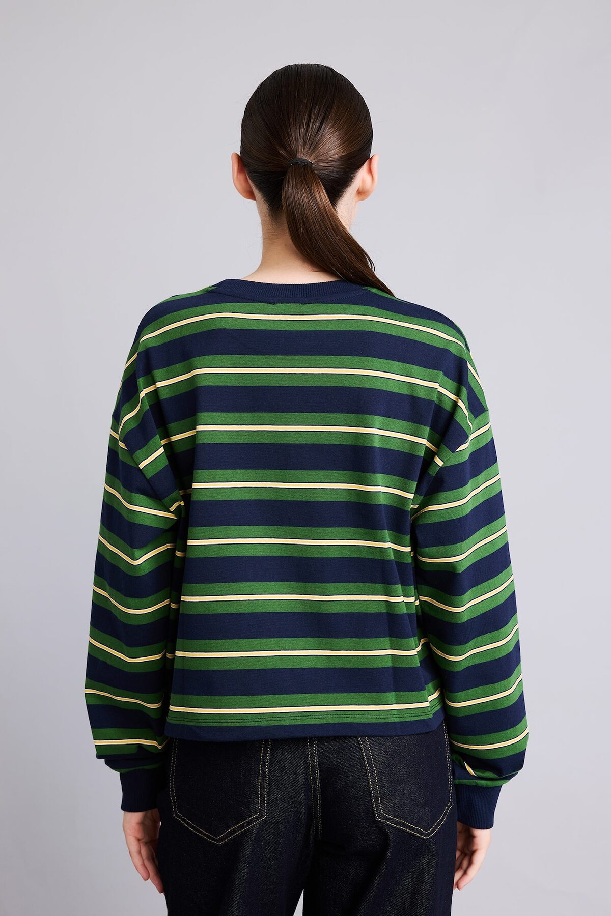 DeFacto %100 Pamuk Loose Fit Bisiklet Yaka Baskılı Çizgili Sweatshirt I2418AX26AU görsel 4