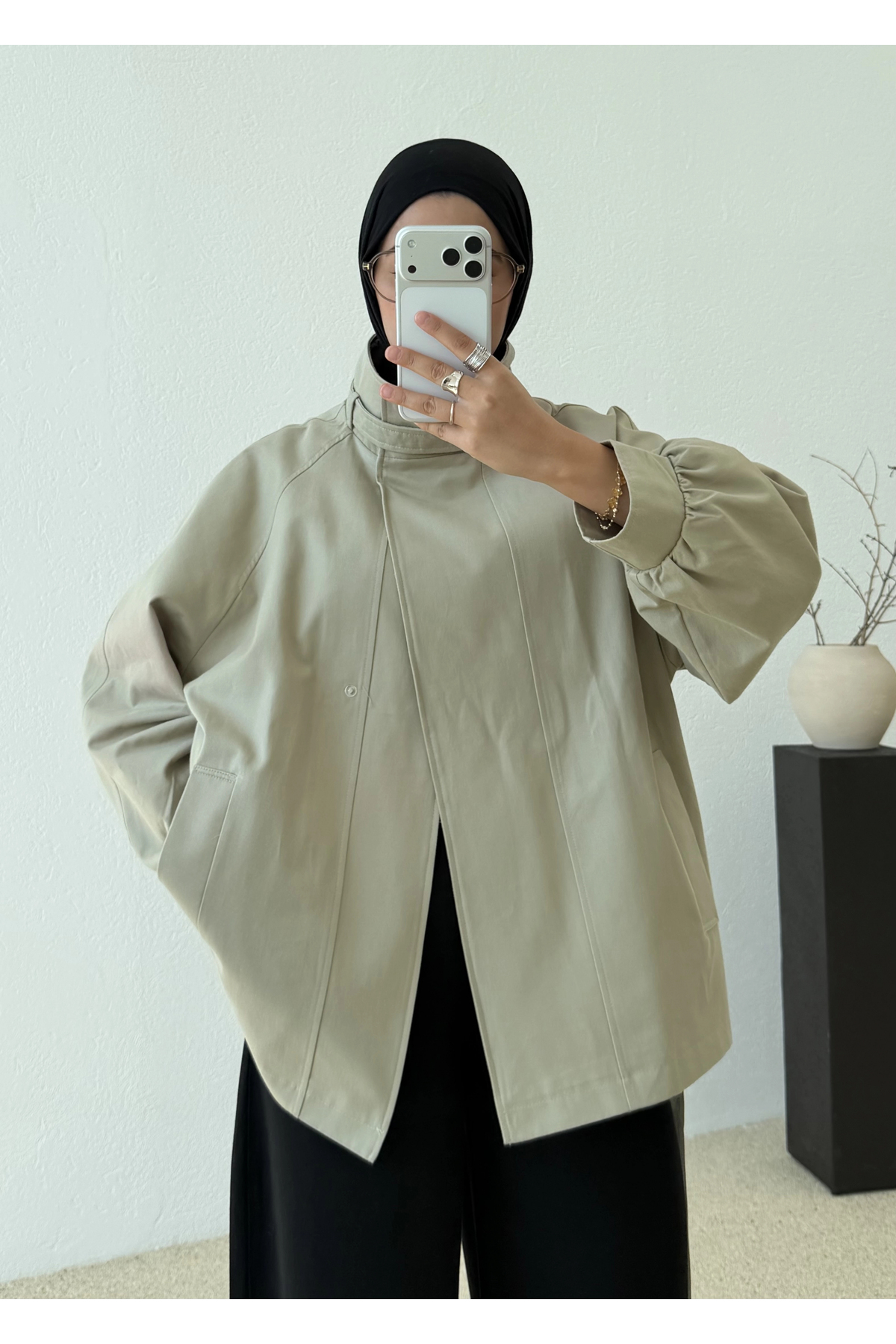 MODA AKSA 7757 WİA KŞKLI DİK YAKA TRENÇ TAŞ görsel 5