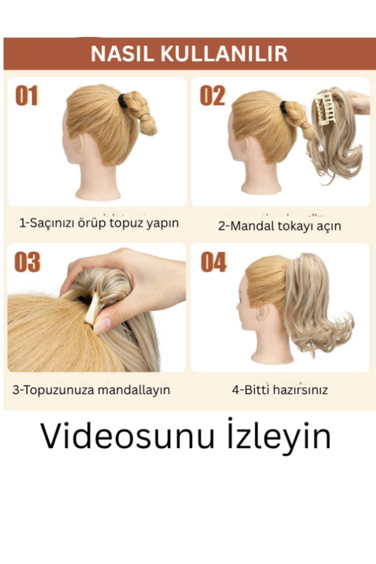 YARAT Kehrıbar renklı kısa at kuyruğu peruk topuz, Dalgalı 30 cm 80 gr görsel 7