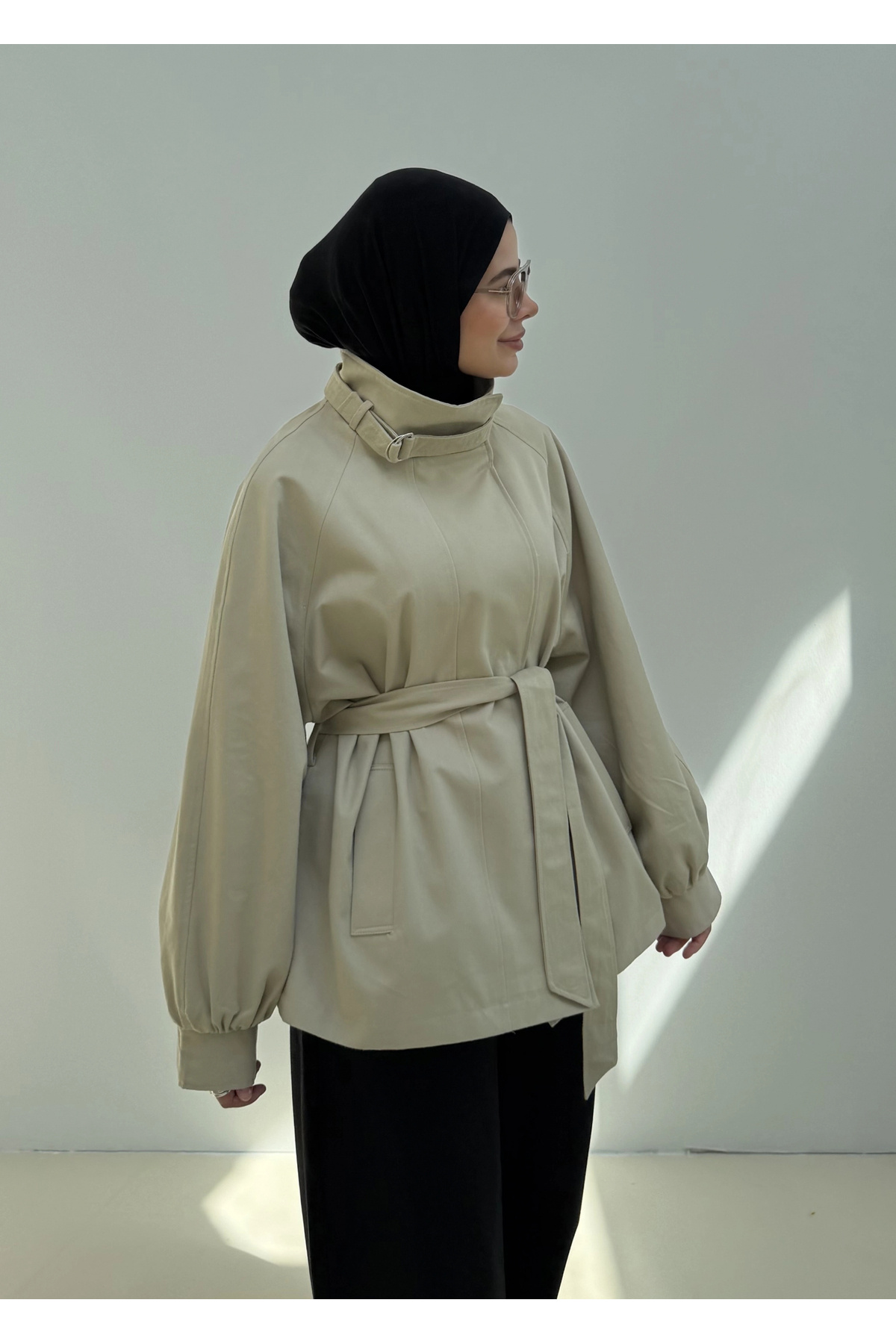 MODA AKSA 7757 WİA KŞKLI DİK YAKA TRENÇ TAŞ görsel 3