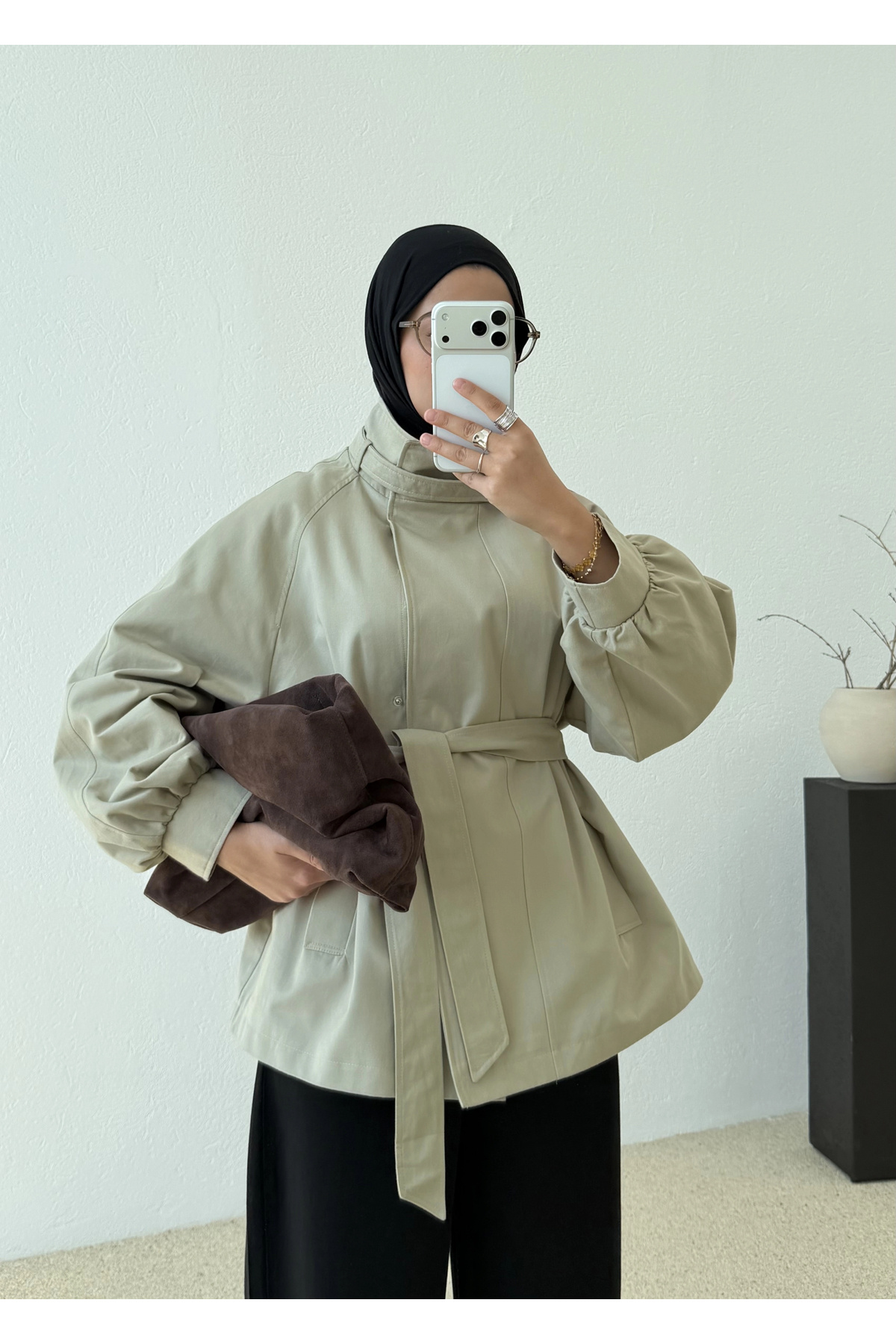 MODA AKSA 7757 WİA KŞKLI DİK YAKA TRENÇ TAŞ görsel 6