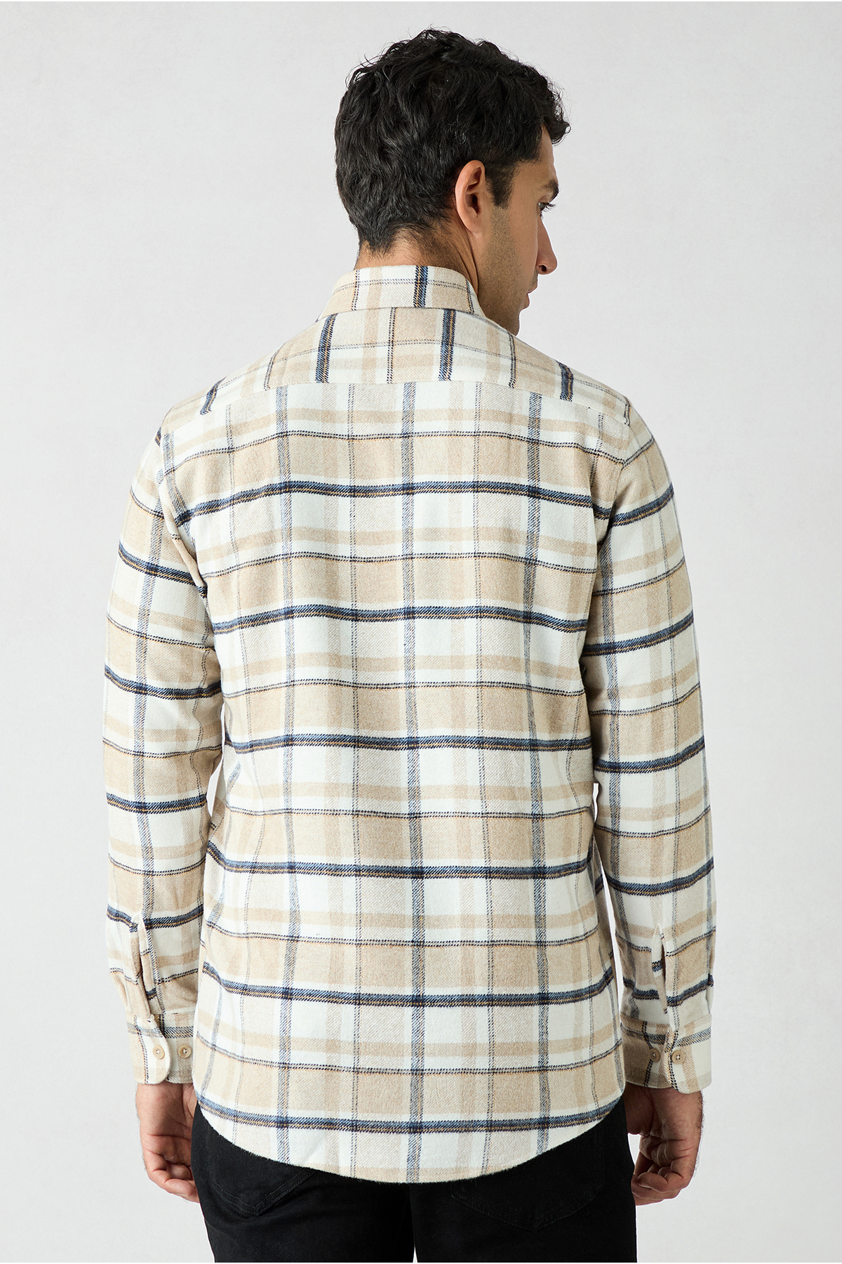 Uzun Kol Regular Fit Ekose Yünlü Flanel Oduncu Kışlık Gömlek — بژ KK27400000128 — تصویر 3 از 6
