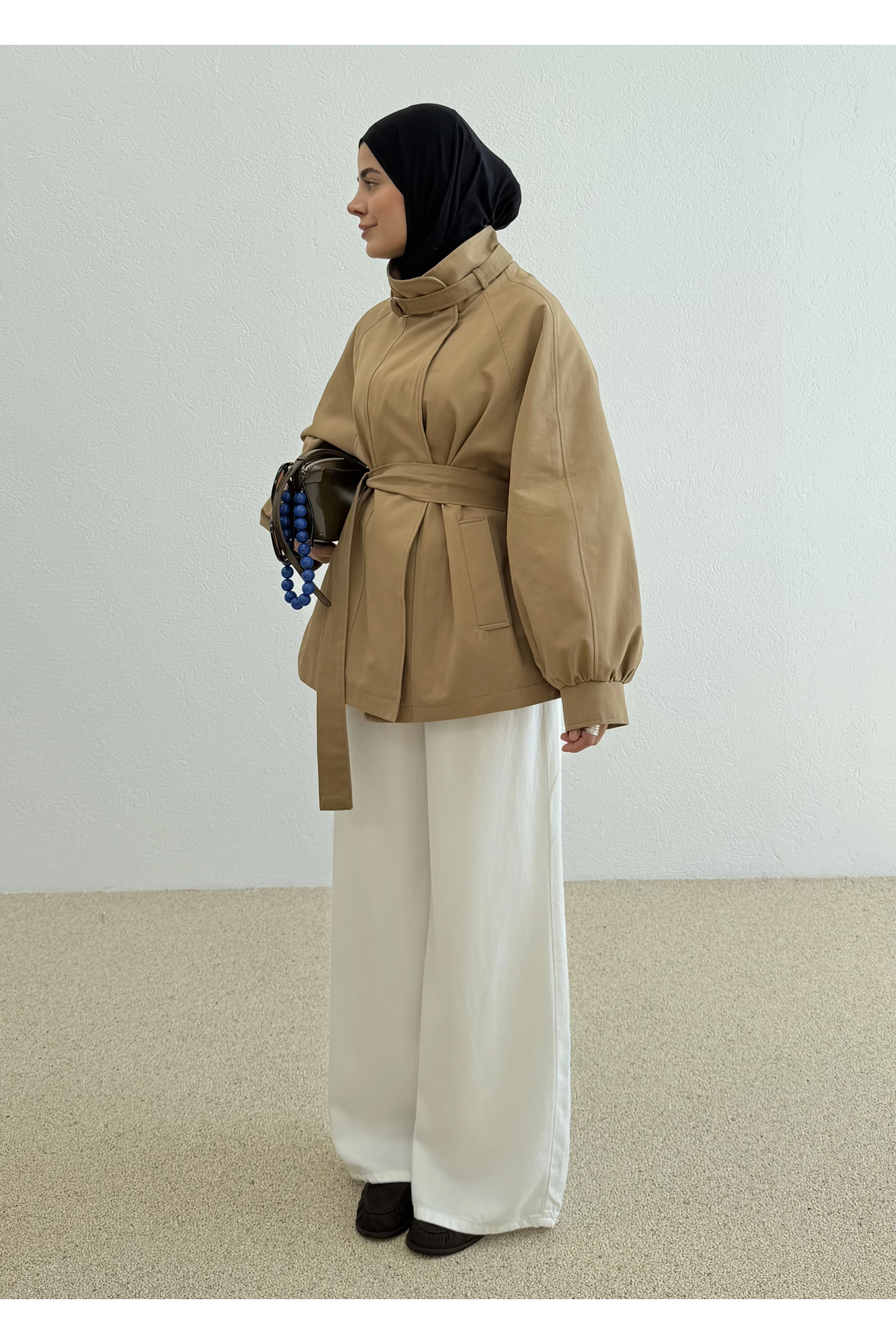 MODA AKSA 7757 WİA KŞKLI DİK YAKA CEKET CAMEL görsel 6