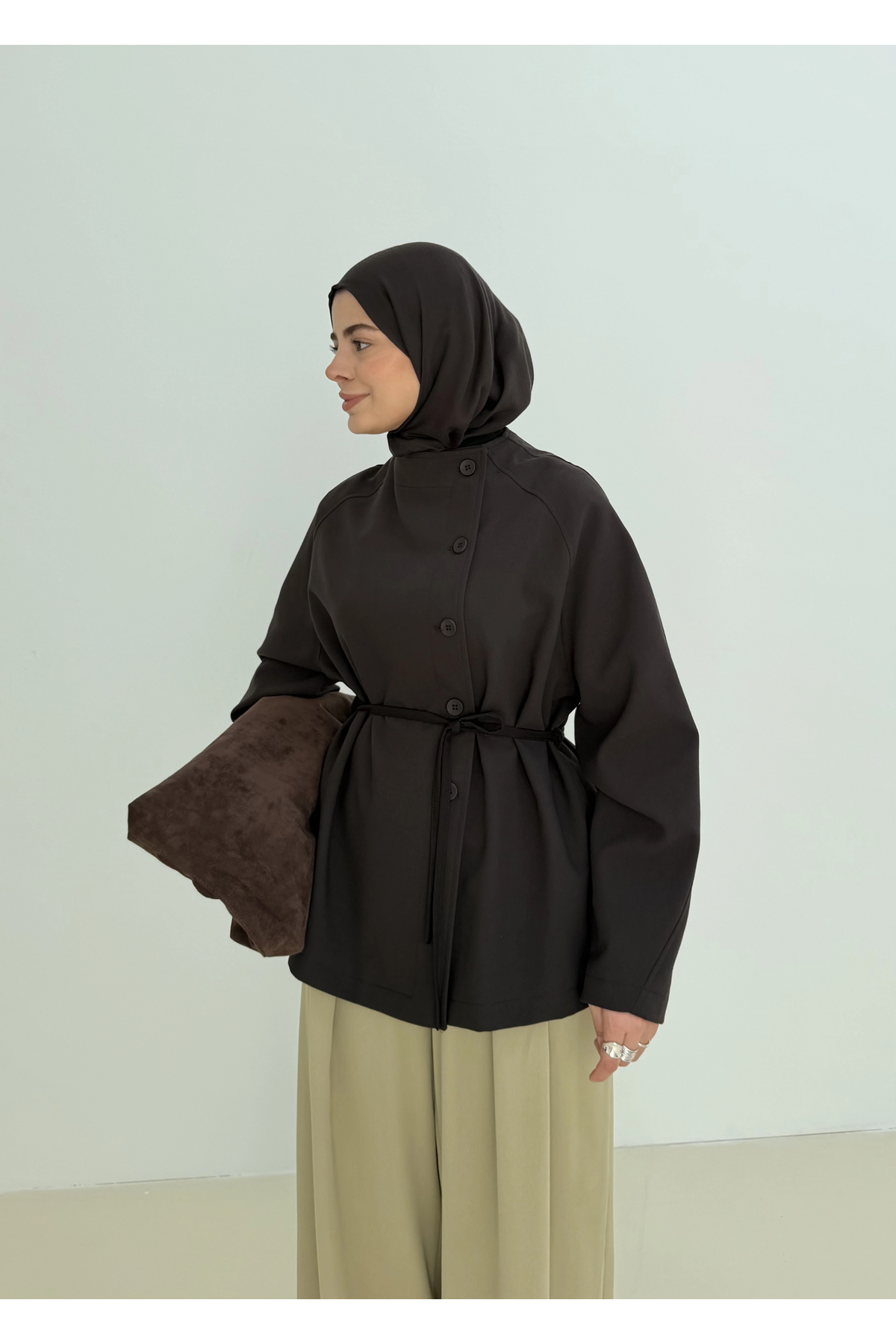MODA AKSA 7788 BAĞCIKLI DİK YK CEKET KAHVE