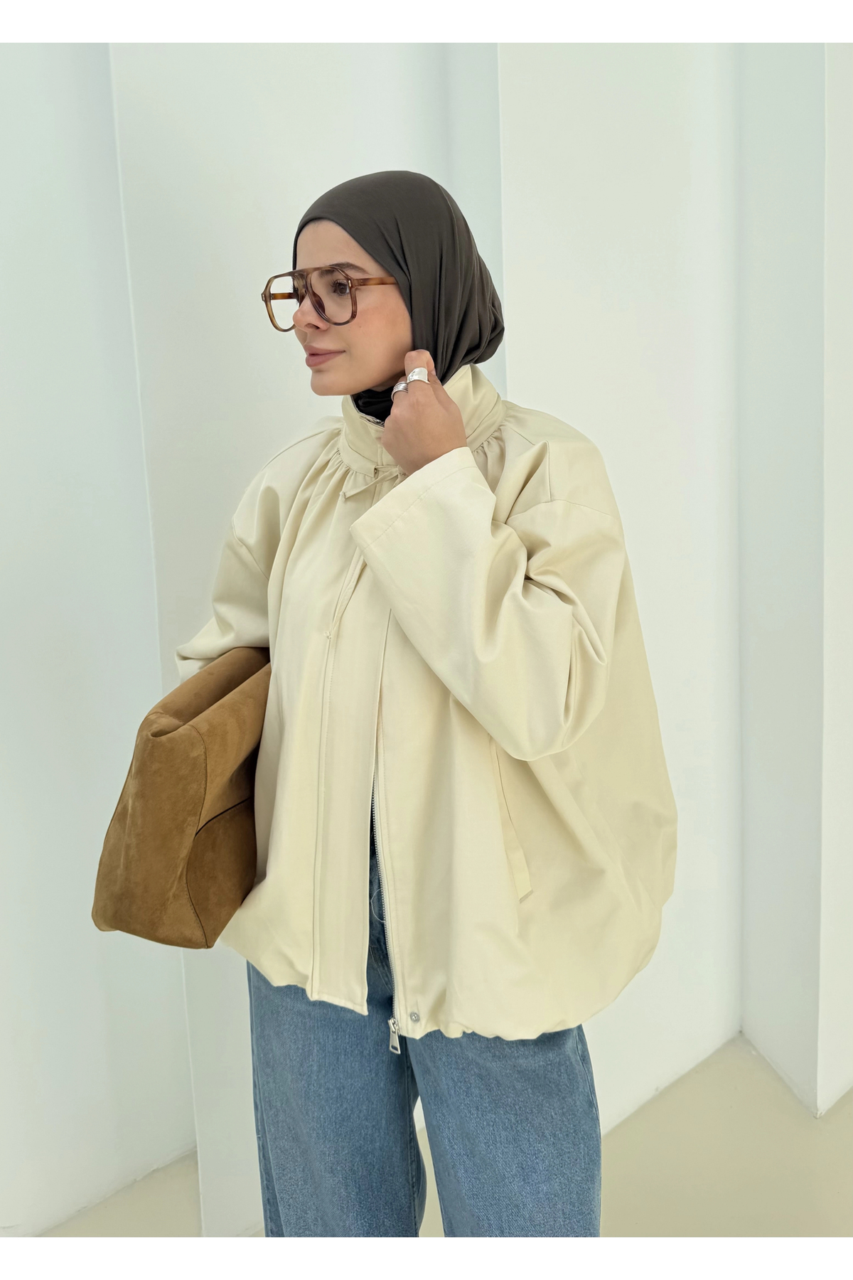 MODA AKSA Ria Premium Selection Bomber Ceket Bej görsel 3