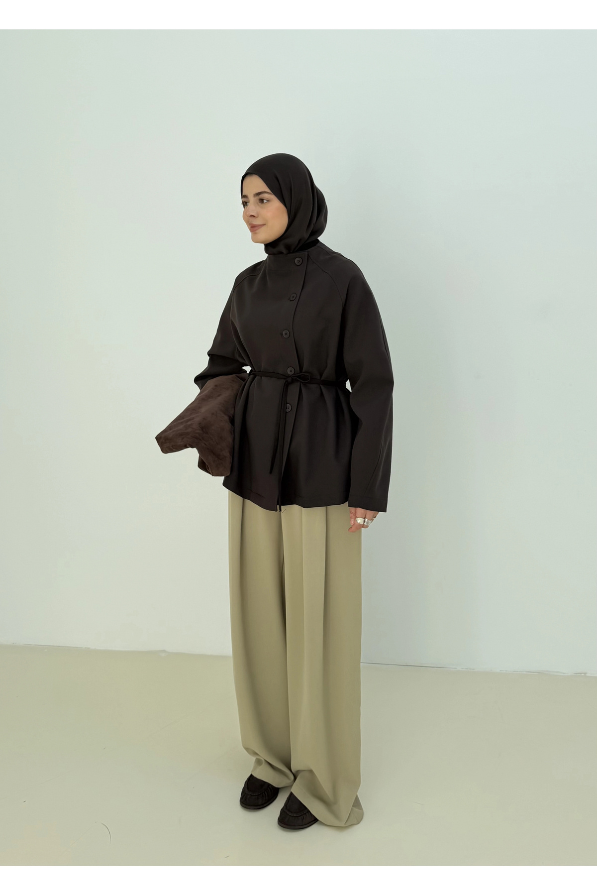 MODA AKSA 7788 BAĞCIKLI DİK YK CEKET KAHVE görsel 5