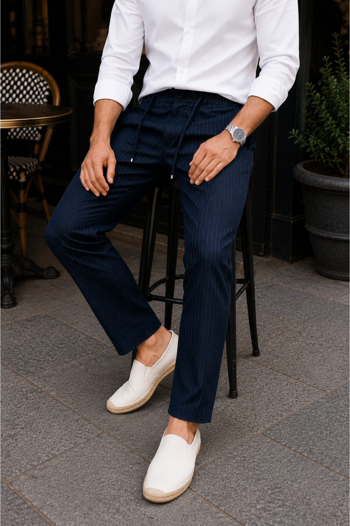 URBAN MEN'S NAVY Lace-Up Fabric Trousers - 2696 — سرمه‌ای URB-E2696 — تصویر 3 از 3
