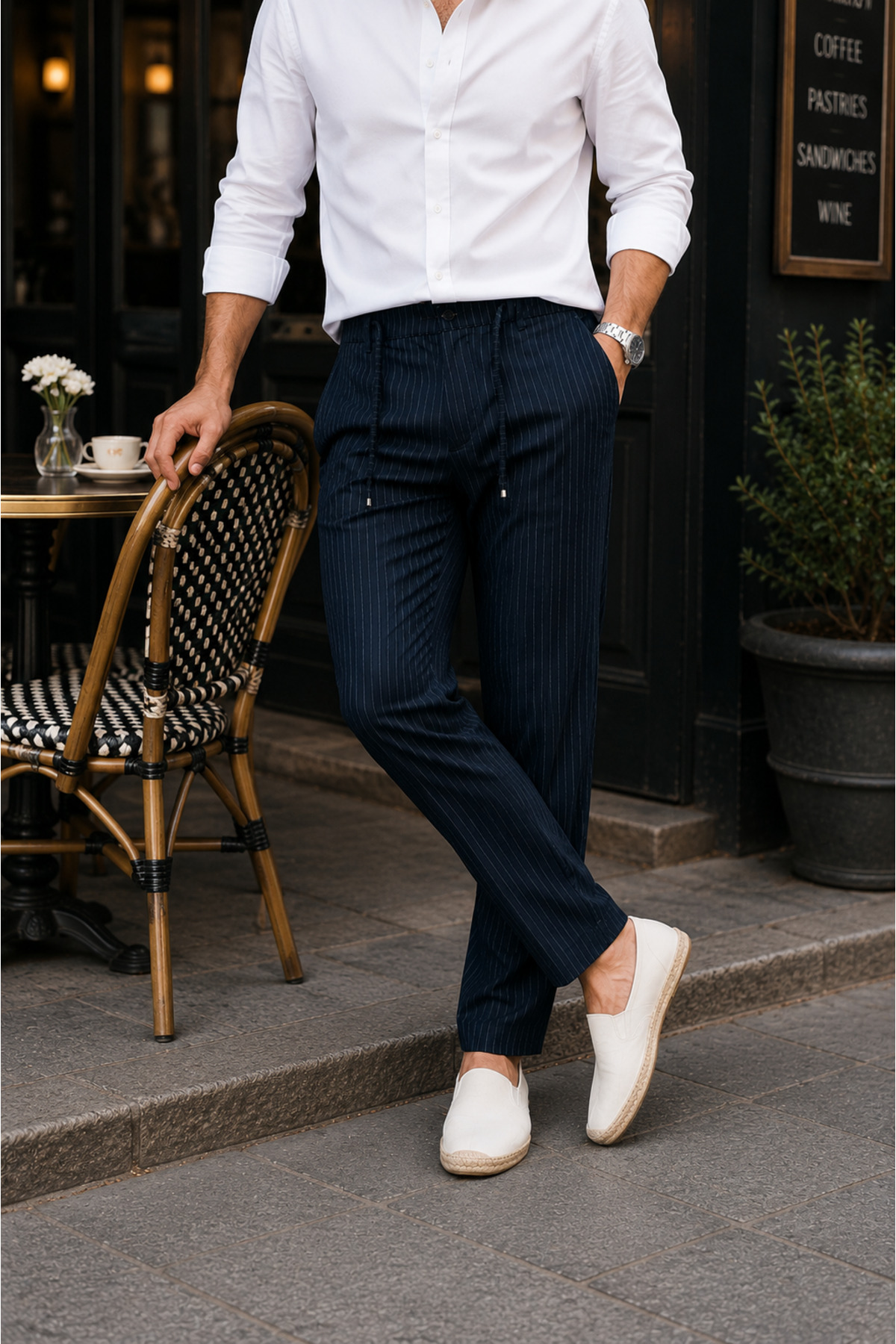 URBAN MEN'S NAVY Lace-Up Fabric Trousers - 2696 — سرمه‌ای URB-E2696 — تصویر 2 از 3