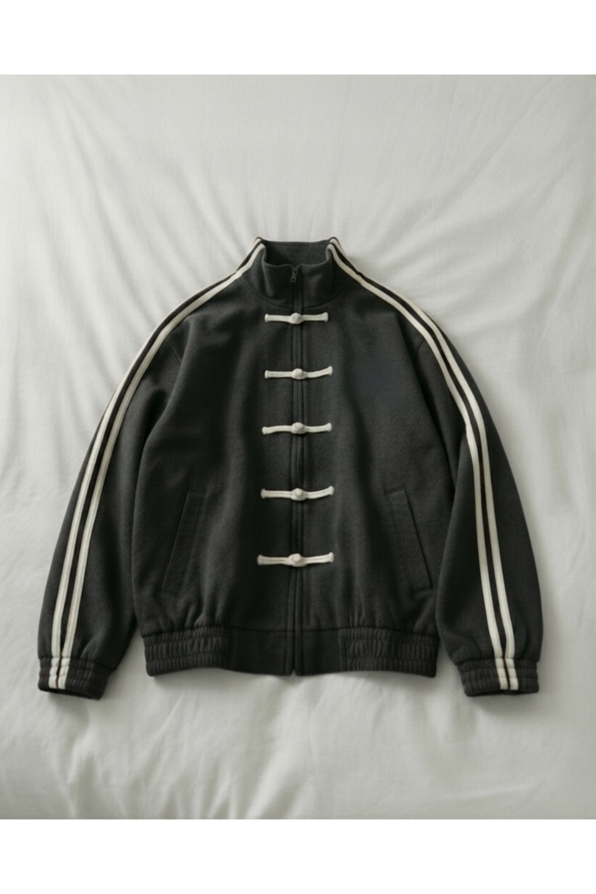 Touz Moda Çift Çizgili Oversize China Unisex Ceket