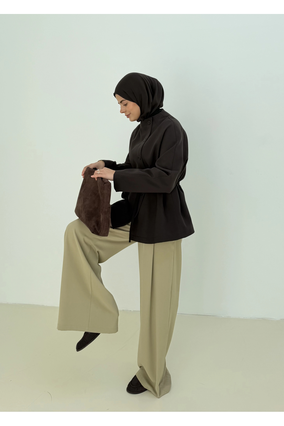 MODA AKSA 7788 BAĞCIKLI DİK YK CEKET KAHVE görsel 4