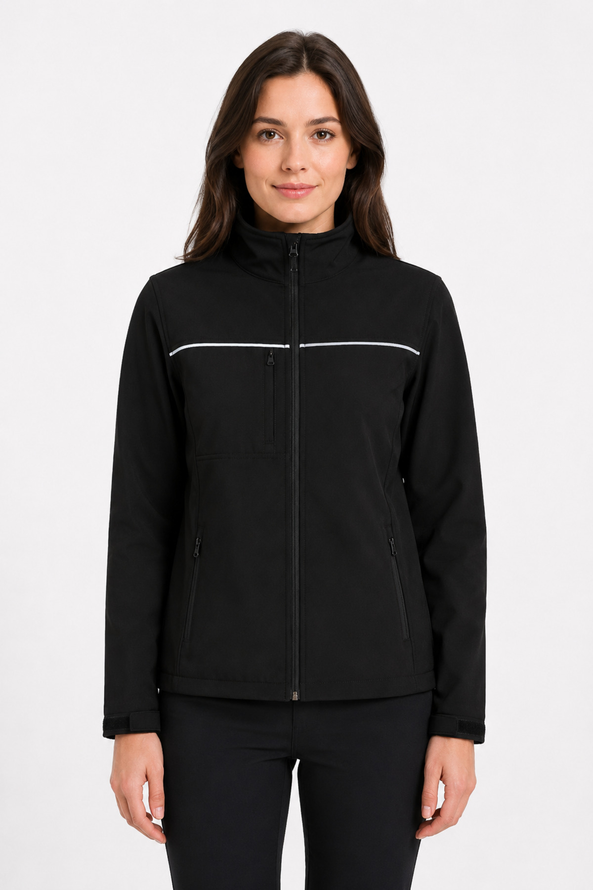 Unisex Siyah Reflektör Şeritli Suya Dayanıklı Softshell İş Montu Siyah · Fotoğraf 4
