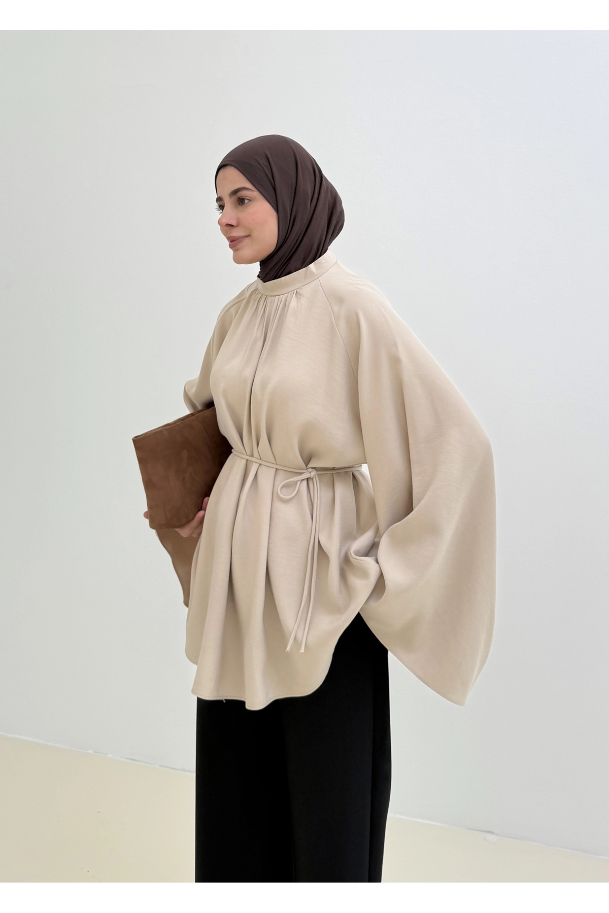 MODA AKSA Geniş Kol Vintage Gömlek Bej görsel 2